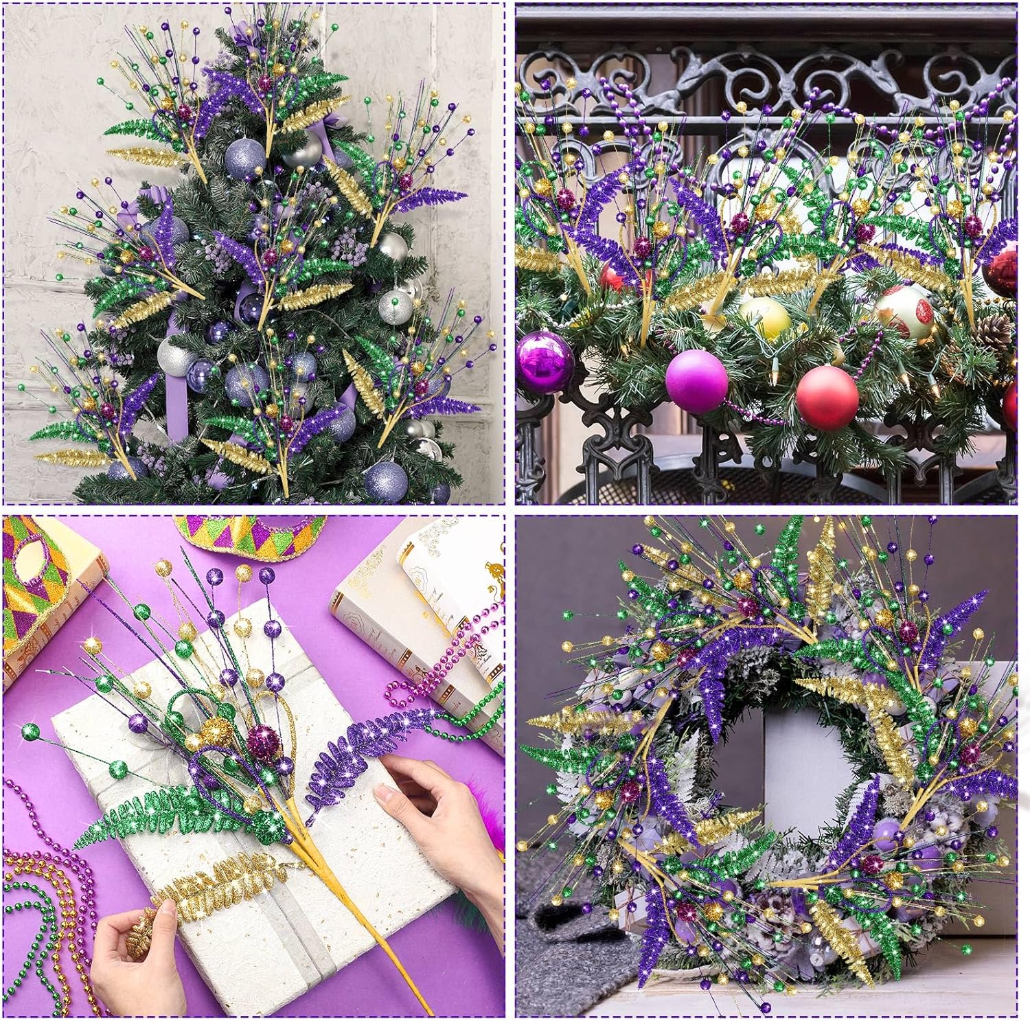 XunYee 8個 マルディグラデコレーション カーニバル ピック オーナメント マルディグラ ツリーデコレーション カーニバル パ