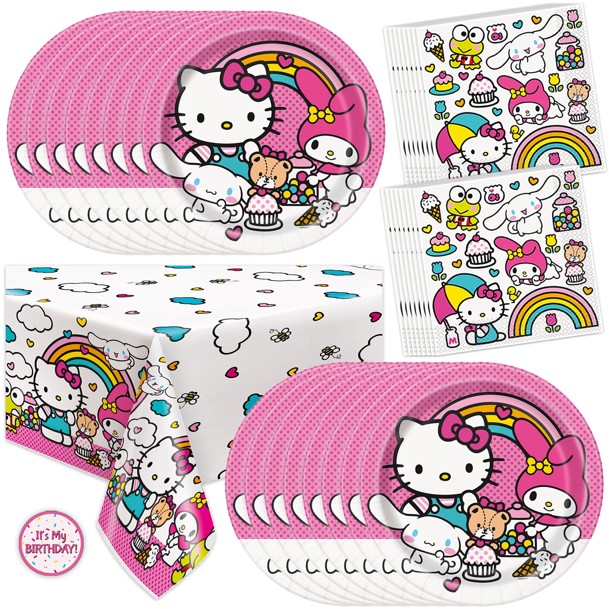 Hello Kitty Birthday Decorations | Serves 16 | Hello Kitty Plates and Napkins, Tablecloth, Sticker | Party Supplies | Officially Licensed