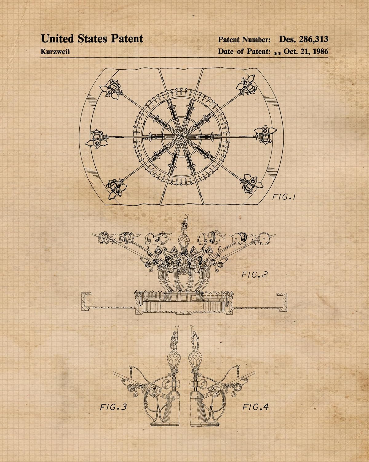 Classic Amusement Park Rides Patent Prints, 6 (8x10) Unframed Photos, Wall Art Decor for Home Disney Architecture Office Roller Coaster Construction Garage Work Shop School Student Teacher