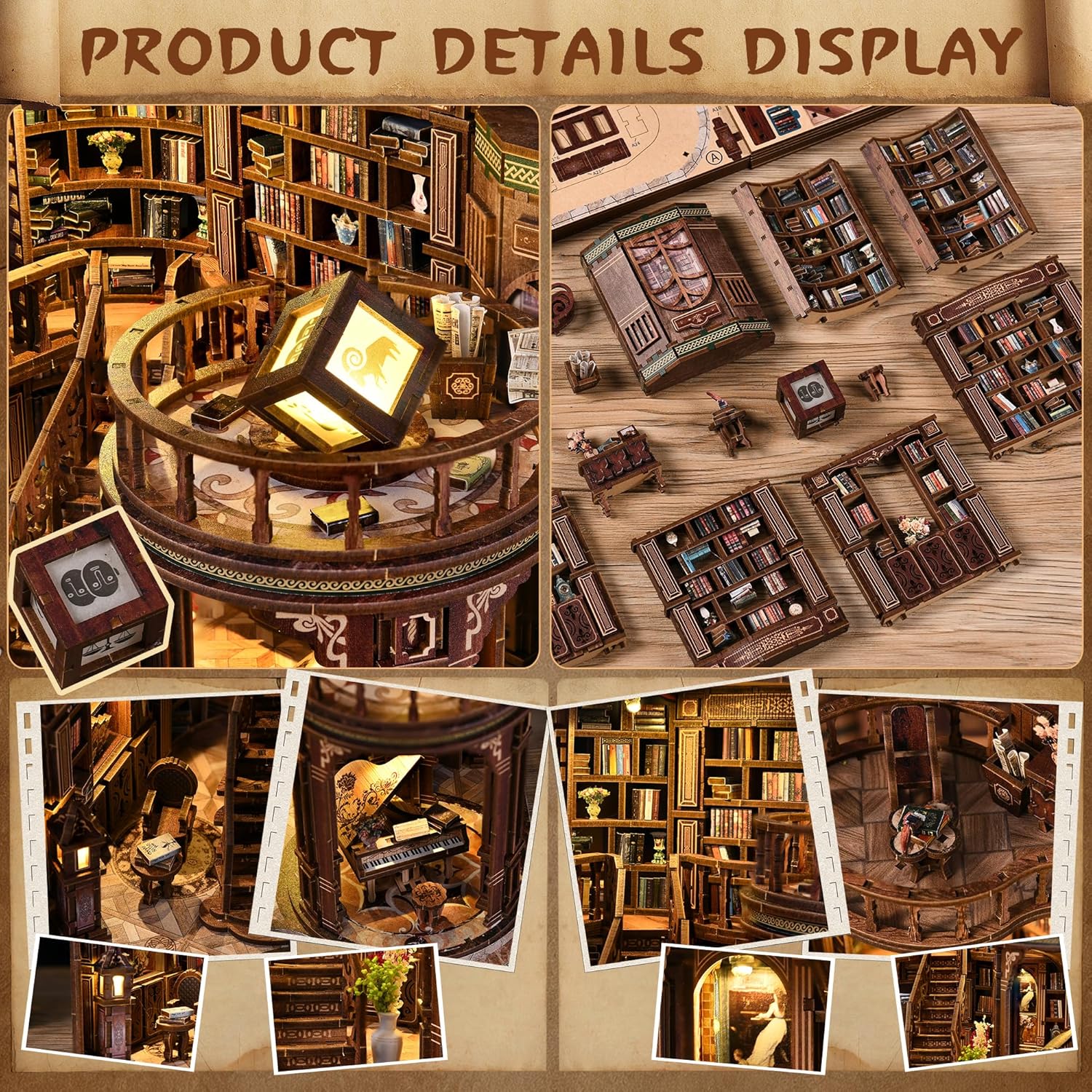 CRIOLPO Book Nook Kit for Adults, 3D Wooden Puzzle DIY Doll House Kit with LED Lights Creative Bookshelf Insert Decor Booknook Model Kit Ideal Arts and Crafts Gift for Teens and Adults
