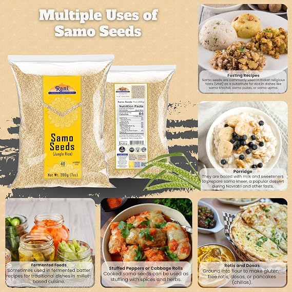 Rani Samo Seeds Whole (Japanese barnyard millet/Jungle Rice/Moriyo/Samak Rice) Echinochloa frumentacea 7oz (200g) ~ All Natural | Vegan | Gluten Friendly | NON-GMO | Indian Origin