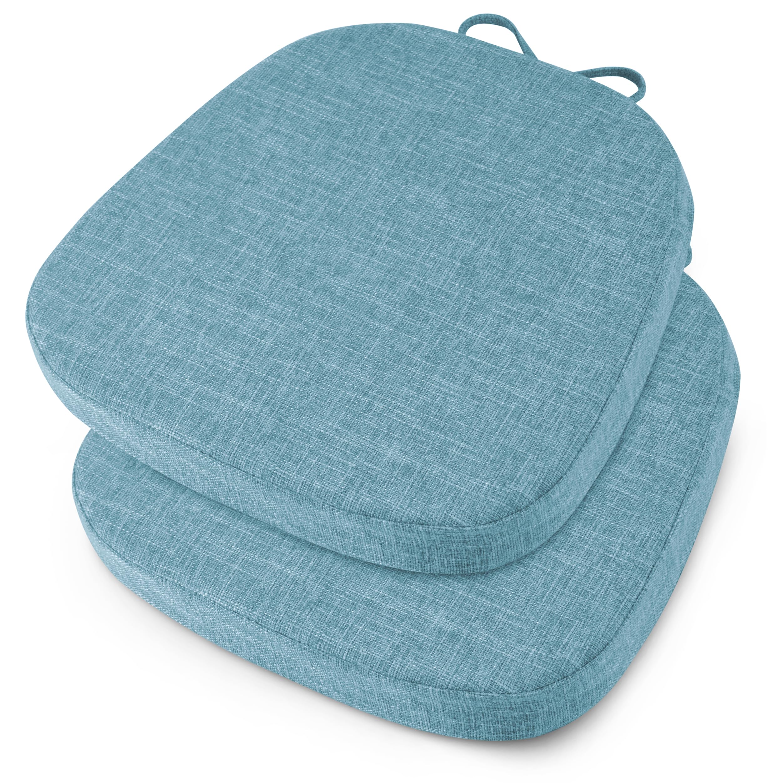 OVOV 14x14 Chair Cushions for Metal Dining Chairs Set of 2 Non Slip Thick Textured Chair Pads for Dining Chairs with Ties and Removable Cover (35.5x35.5x5cm/14x14x2inch) (2, Light Blue)