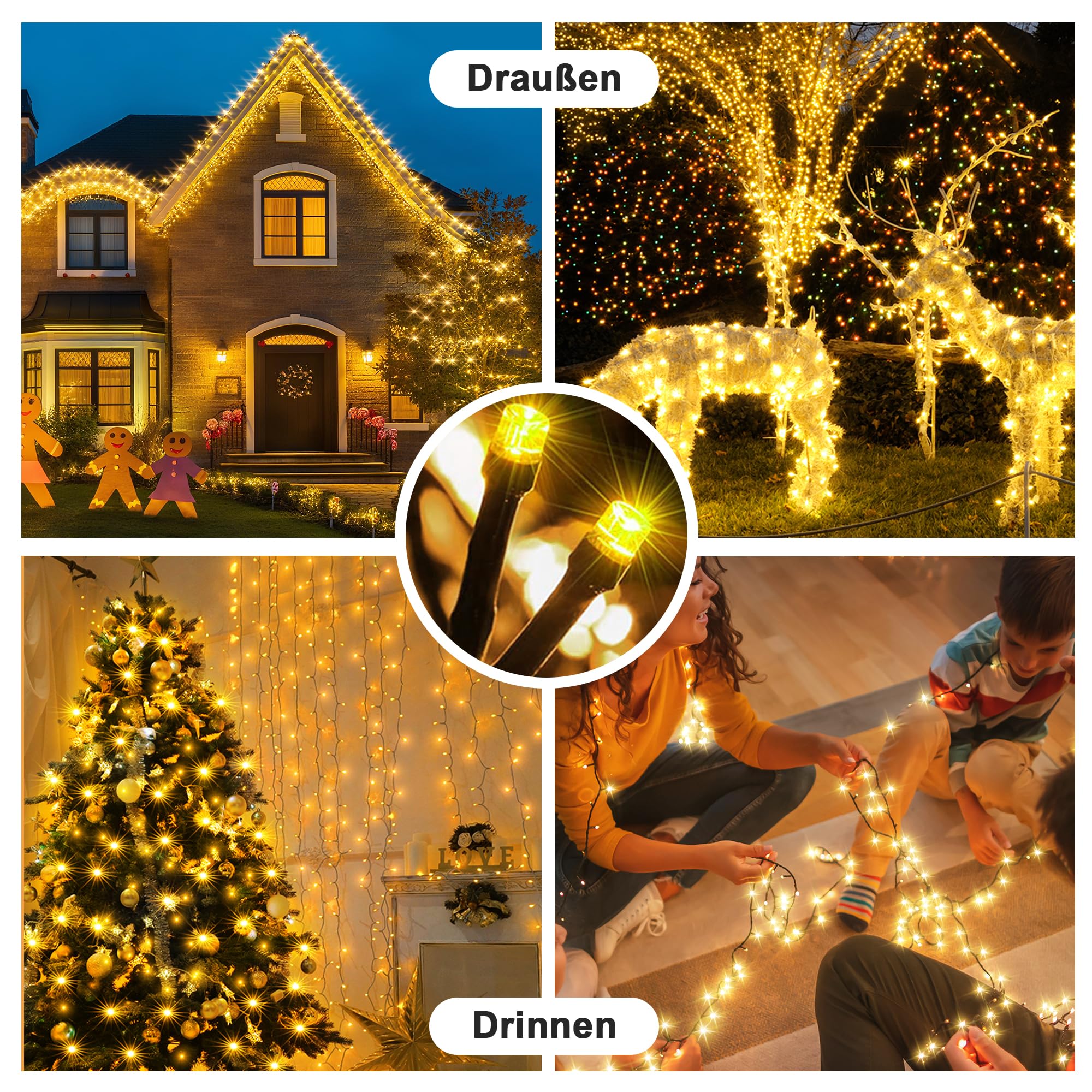 120M Luci Natale Esterno per Decorazioni Natalizie, Bianco Caldo | Luci Natalizie con Telecomando, 1080 LED, Impermeabile, 8 Modalità, Timer, Decorazione per Albero Natale, Giardino