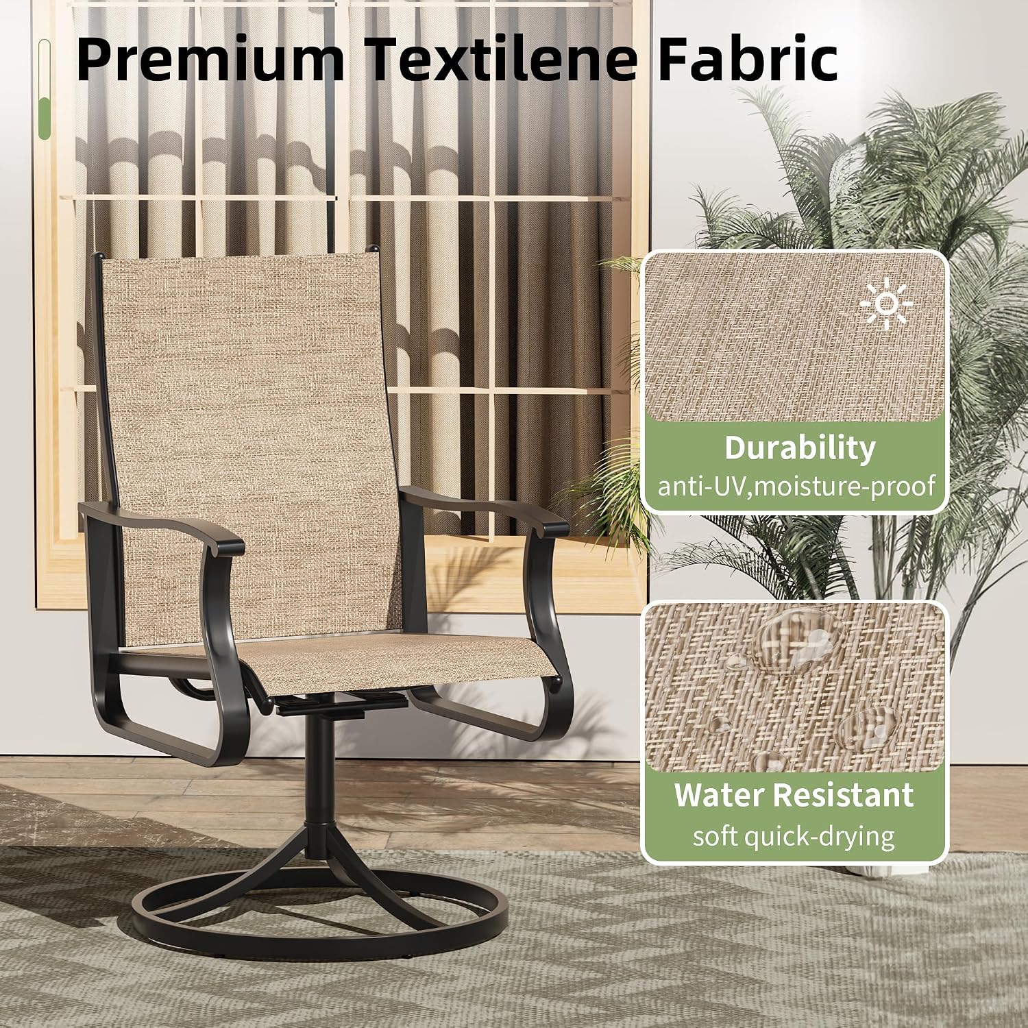 Amopatio Swivel Patio Chairs Set of 2, 360°Swivel Outdoor Patio Chairs, All Weather Swivel Rocker Patio Chairs with Textilene Mesh and Rust-Proof Steel Frame,for Backyard,Garden & Porch,Brown