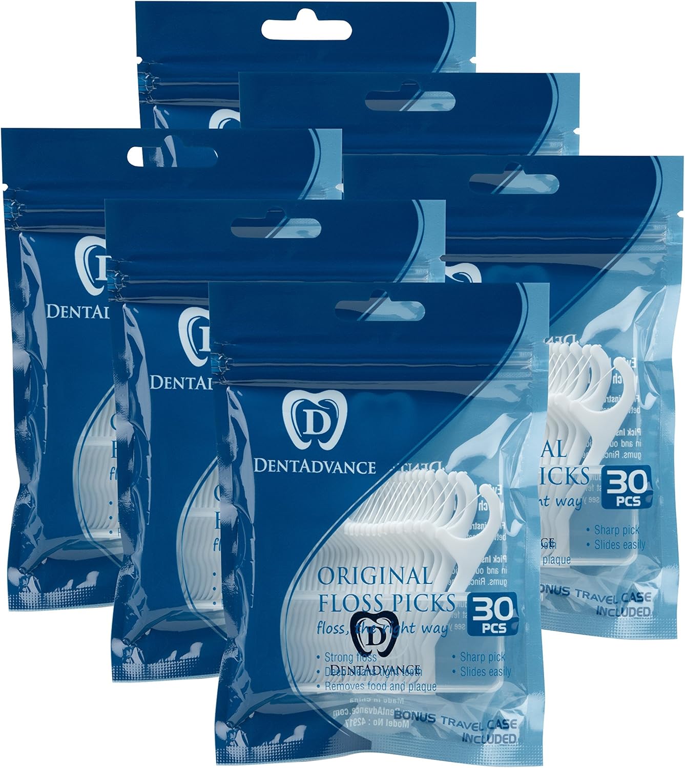 Original Dental Floss Picks - Premium Angled, Easy Reach Back Teeth | Tooth Flossers | Unflavored, 180 ct, w/Travel Case