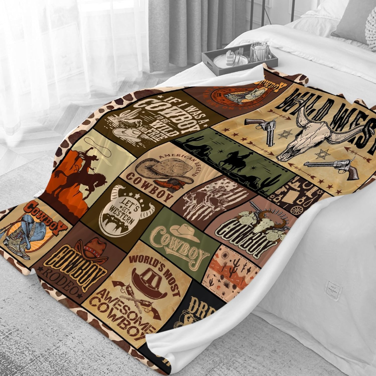 Cowboy Blanket Country Western Blanket Gift for Boys Kids Adult Men Vintage Wild West Flannel Throw for Sofa Couch Bed Home Camping Travel Western Decor for All Seasons,40"x50"for Kids/Baby