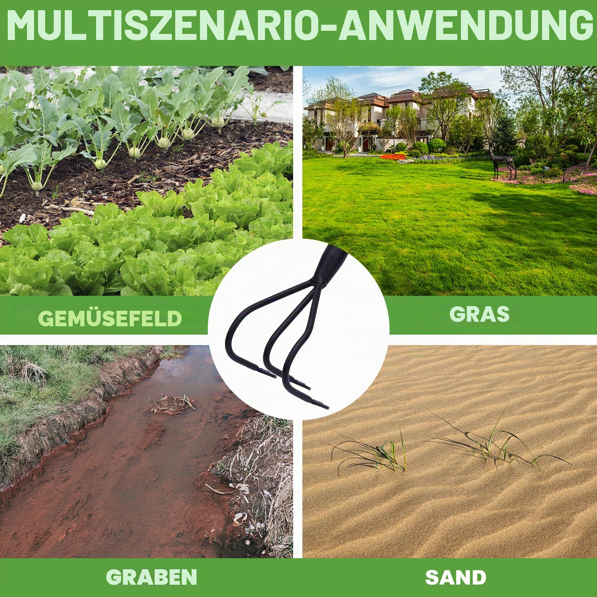 YEELOR Multifunktionaler Gartenkultivator, 3 Zinken Kultivator Langer Griff, Garten Handfräse mit 55 Zoll verstellbarem Griff, Garten Unkrautwerkzeuge zum Kultivieren, Lockern von Boden und Jäten