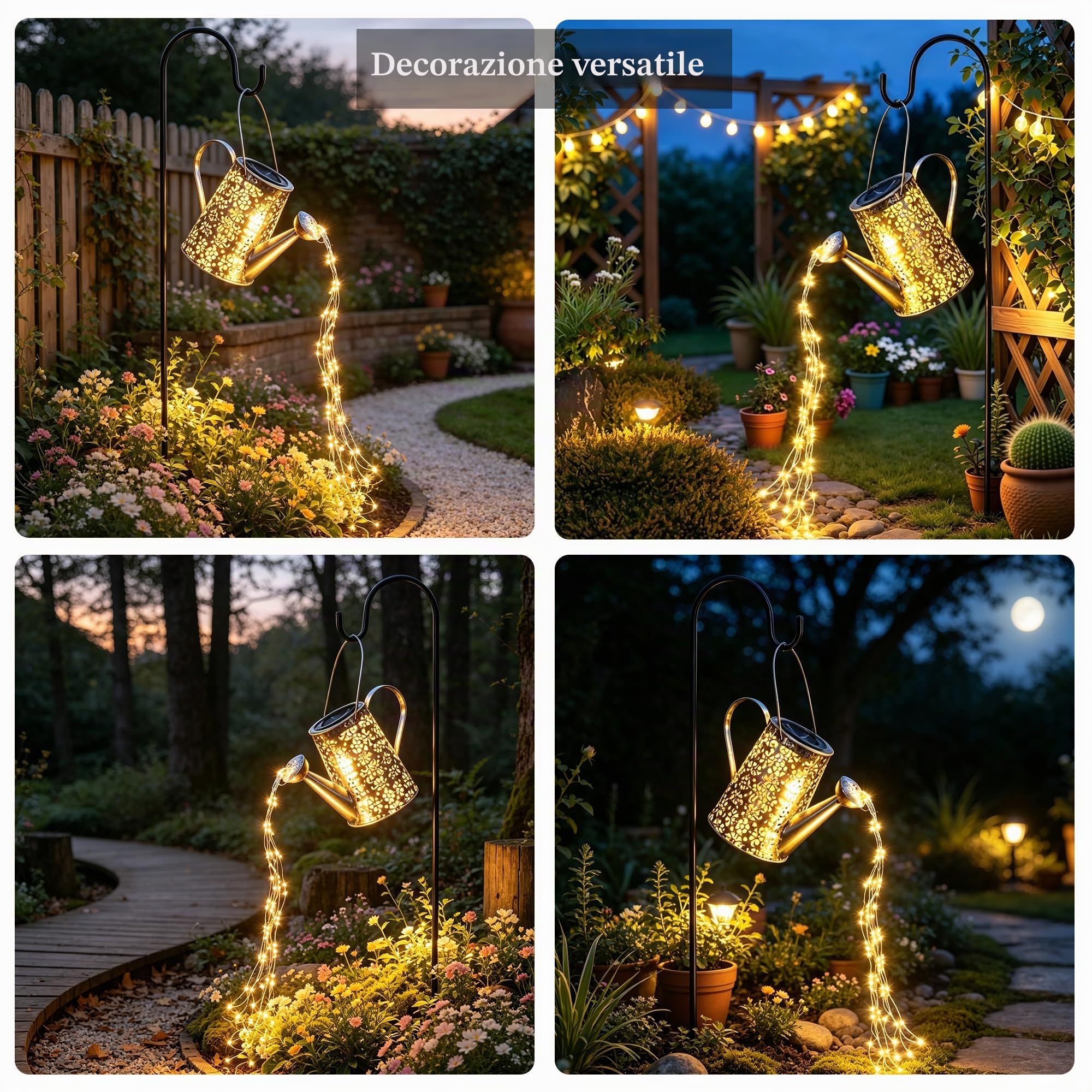 Annaffiatoio solare Luci Decorazioni da giardino - Sculture da esterno in rame impermeabile Ornamento Stella Led Fata Arte Lampada decorativa da appendere al cortile (con staffa)