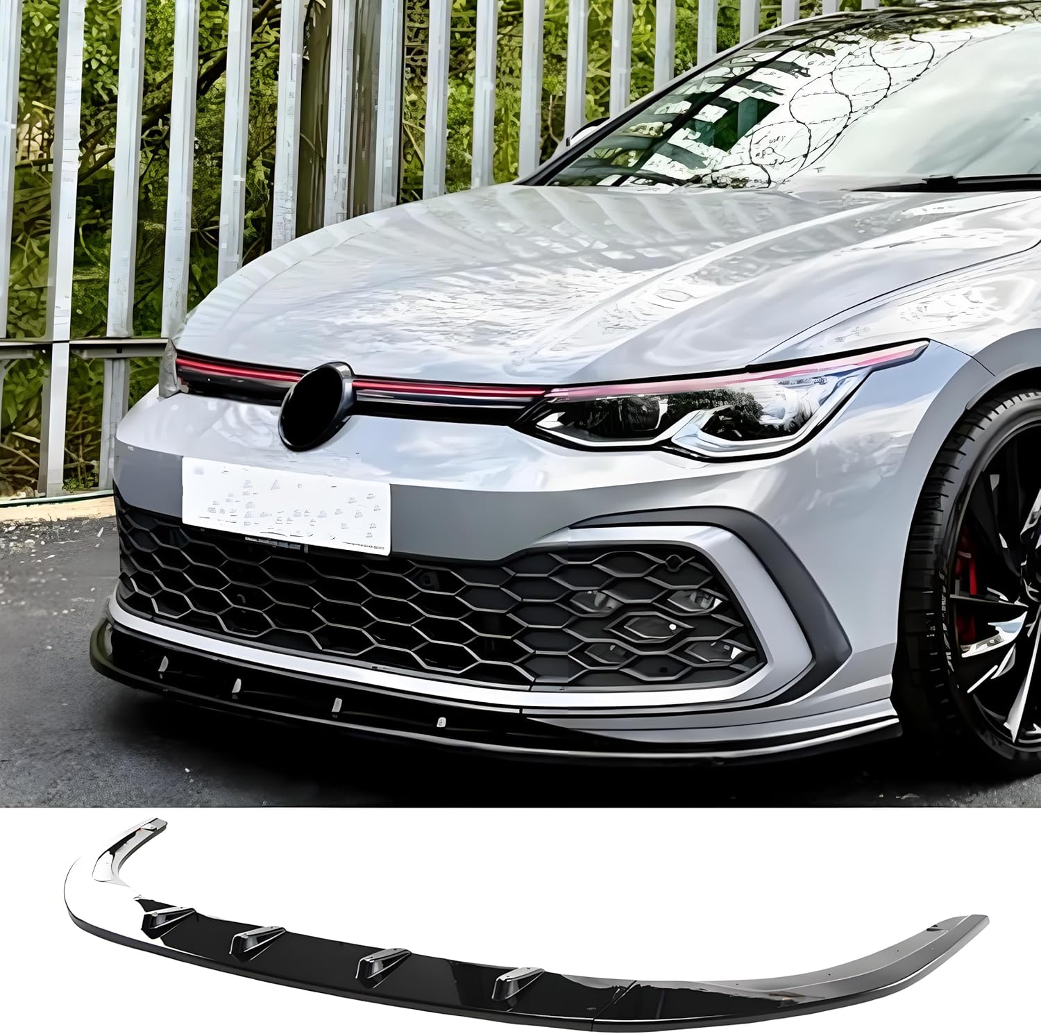 Front Bumper Lip Splitter Spoiler Compatible with 2022-2025 Volkswagen VW Golf GTI MK8, Air Chin Body Kit Accessories (Gloss Black)