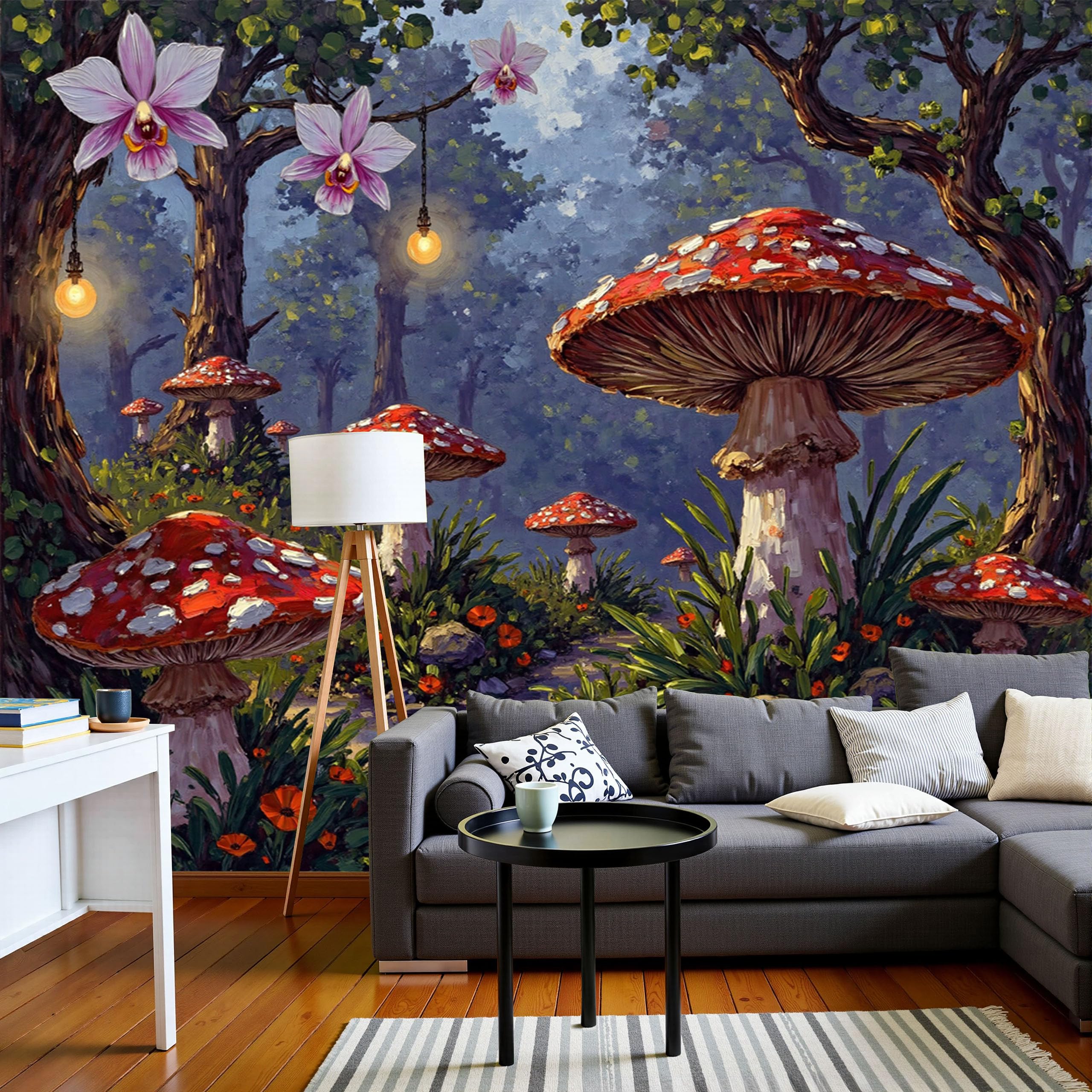 Papier peint forêt fantastique pour créer un coin lecture féerique dans le salon