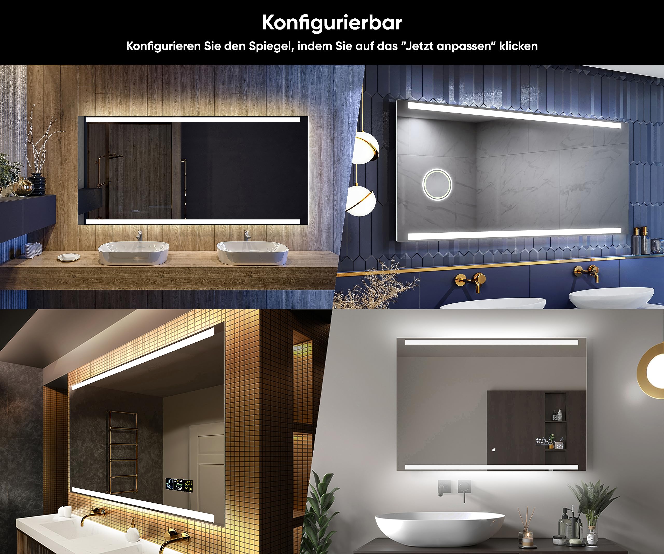 Artforma Badspiegel mit Beleuchtung - Led Spiegel Bad - 120x80 - Badezimmerspiegel Nach Maß - auf Individuelle Bestellung Gefertigt - Modernes Design - Ohne Rahmen