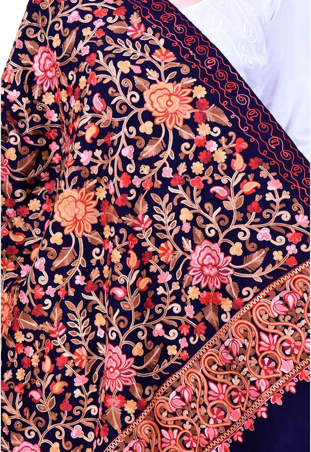 Women's Kashmiri Wool Blended Shawl Embroidered by Kashmiri Artisans, (Large Size - 40 x 80 Inches) - Image 6
