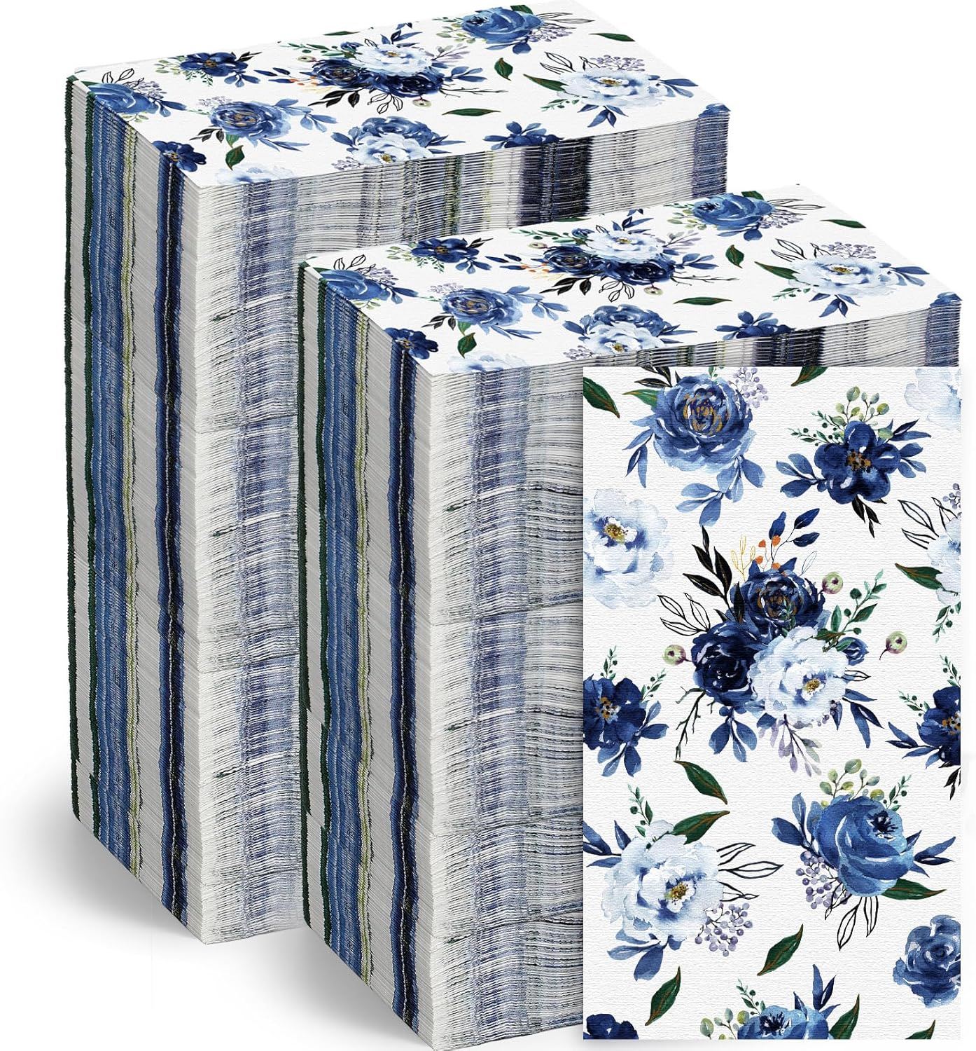 Floral Napkins Disposable Flower Guest Hand Towels Decorative Paper Towels for Bathroom Wedding Birthday Baby Shower Kitchens Table(Navy Blue,300 Pcs)