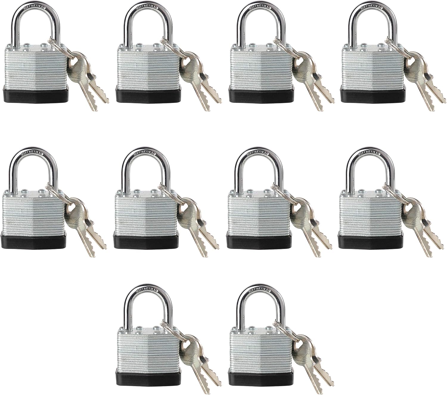 Lock, Laminated Steel Keyed Padlock, Keyed Alike Locks, Normal Shackle Padlock-Pack of 10
