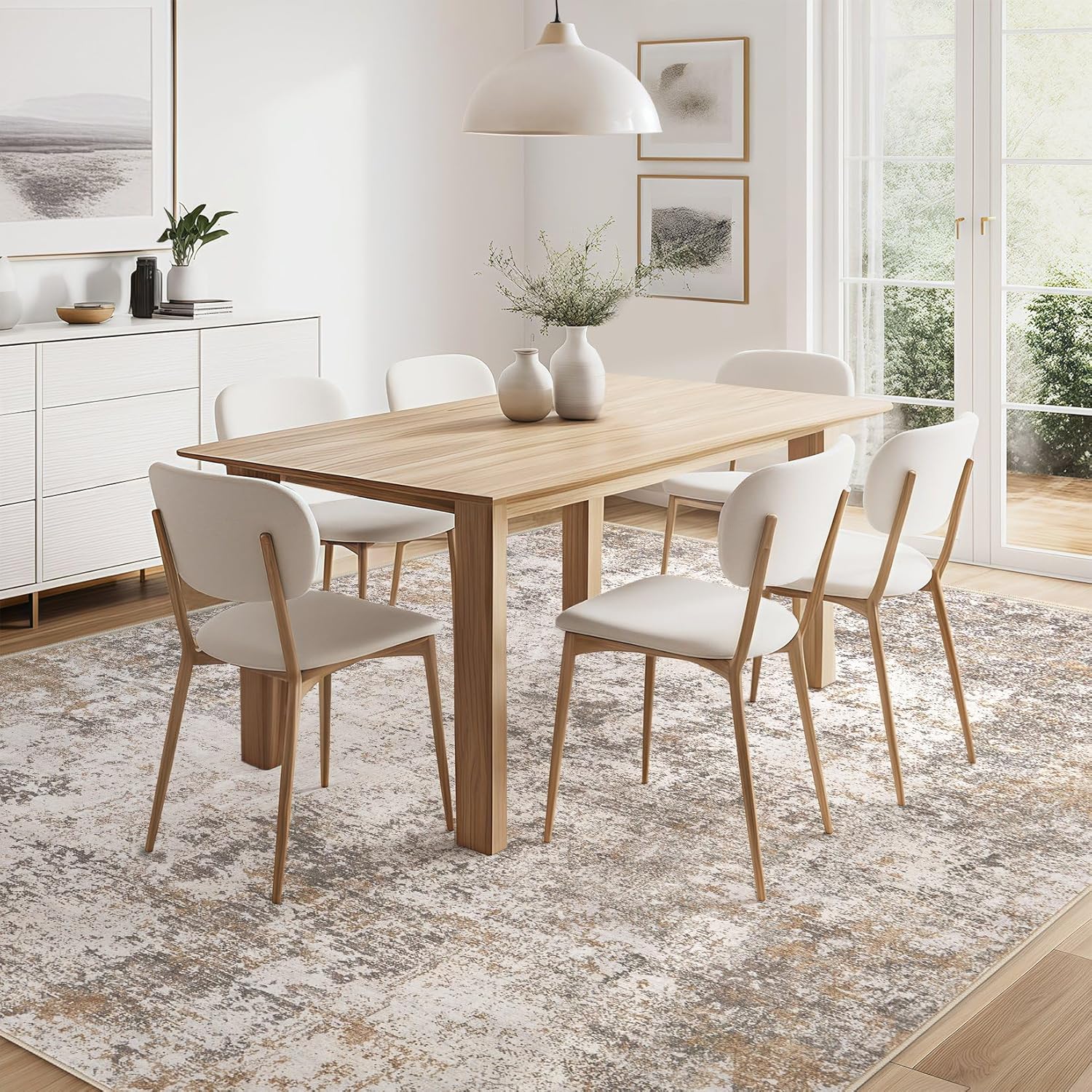 Living Room Area Rug 8x10: Washable Rugs Large Soft Abstract Modern Neutral Rug Stain Resistant & Non-Slip Carpet for Bedroom Dining Room Nursery - Aesthetic Home Office Room Decor - Brown Grey