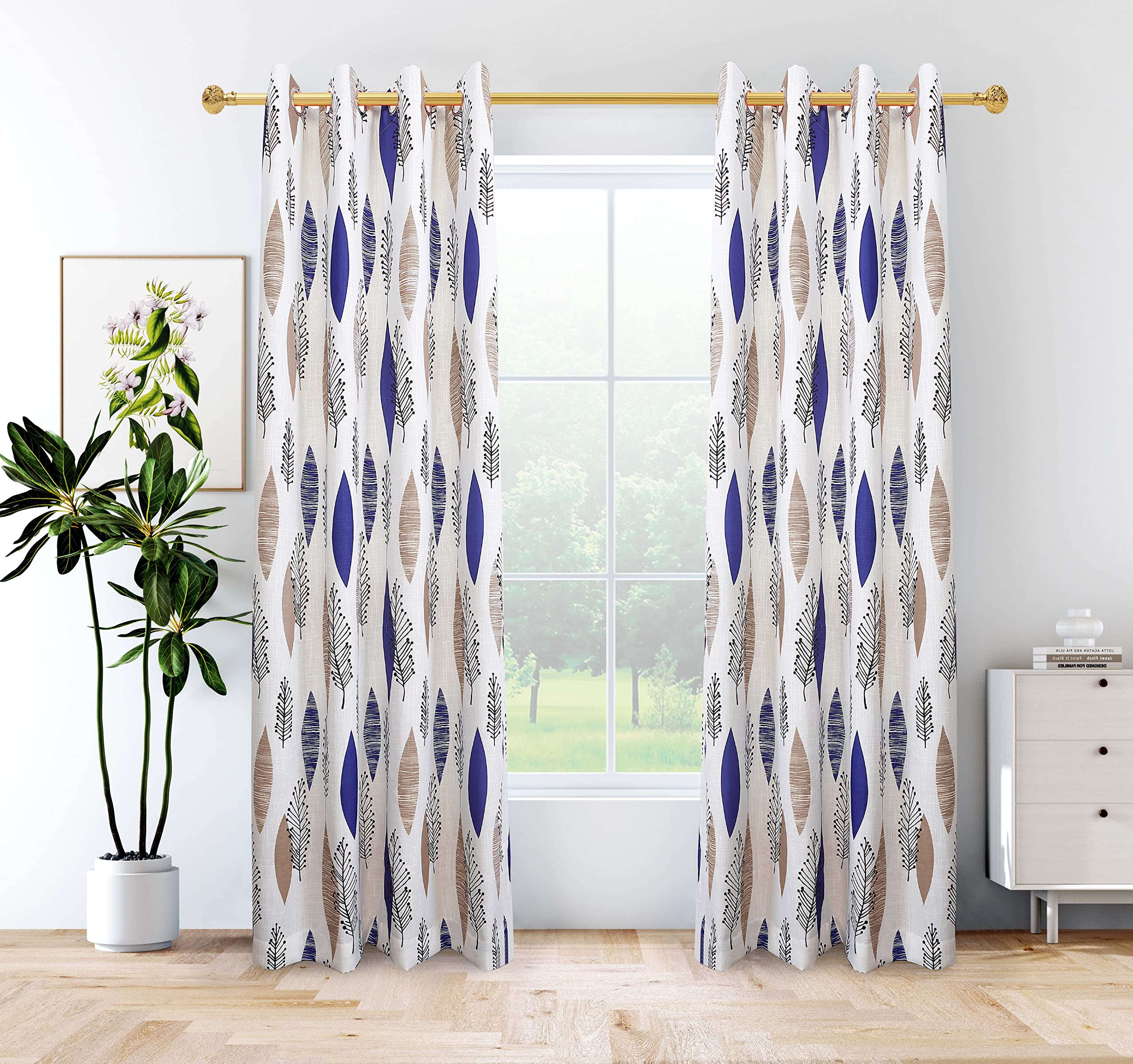 Cherry Home Print Floral Blackout Lined Leaves Curtains Rurality Luxury Drapes Noise Reducing Room Darkening Panel Formaldehyde-Free for Bedroom/