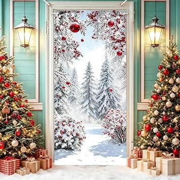 70"x35" Christmas Front Door Cover Suitable for Decorating Door and Walls.