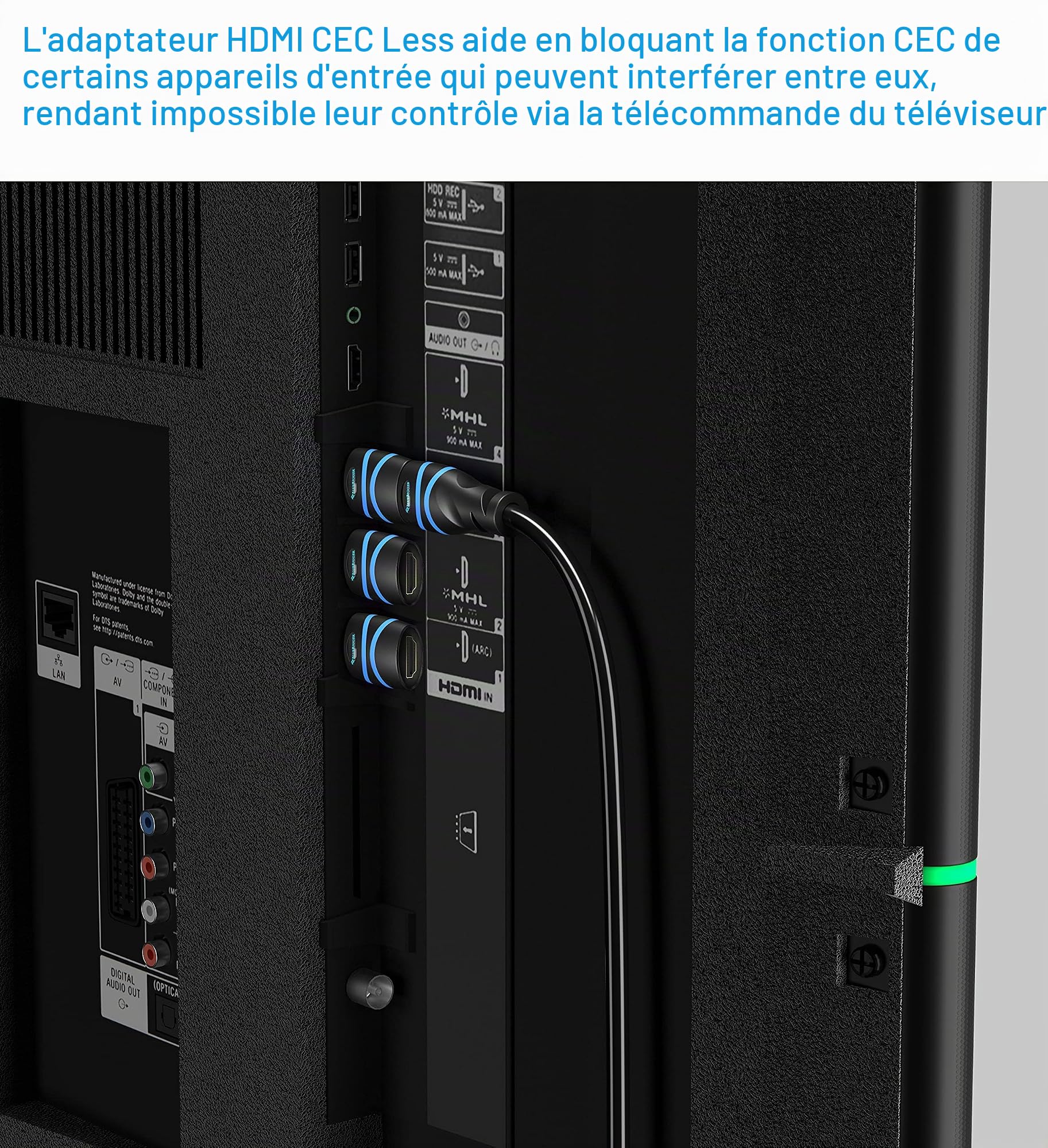BlueRigger Adaptateur HDMI CEC 4K (UHD, Arc, 1080p, Ethernet) – Bloqueur HDMI CEC mâle vers Femelle, Compatible avec HDTV, TV Stick, Chromecast, Nintendo Switch, Xbox, PS3, Ordinateur Portable, PC,