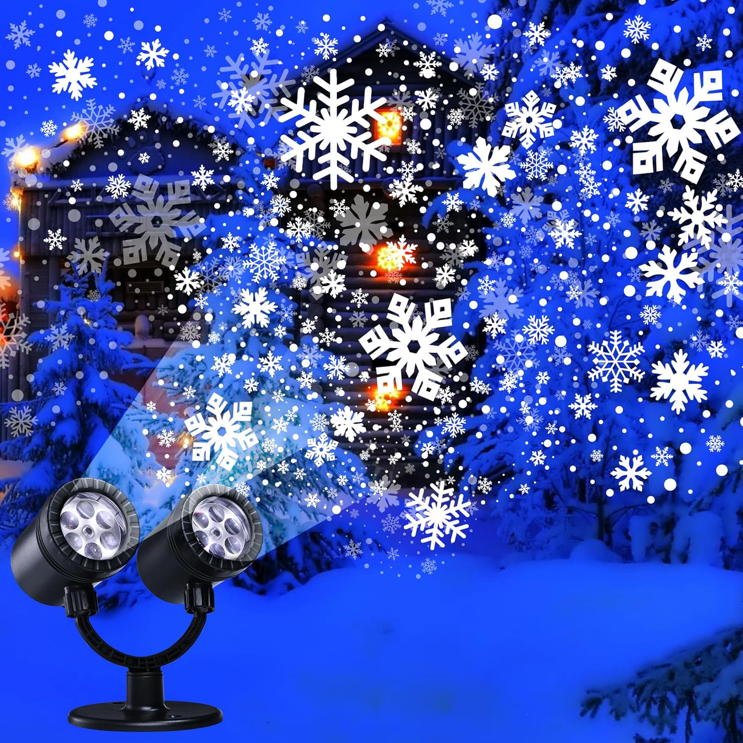 Toodour Snowflake Christmas Projector Lights, Double Head Dynamic Snowflake Projector Lights Outdoor Waterproof, Christmas Lights Holiday Decorative Lighting for Indoor Xmas Decor, Yard, Home, Bedroom