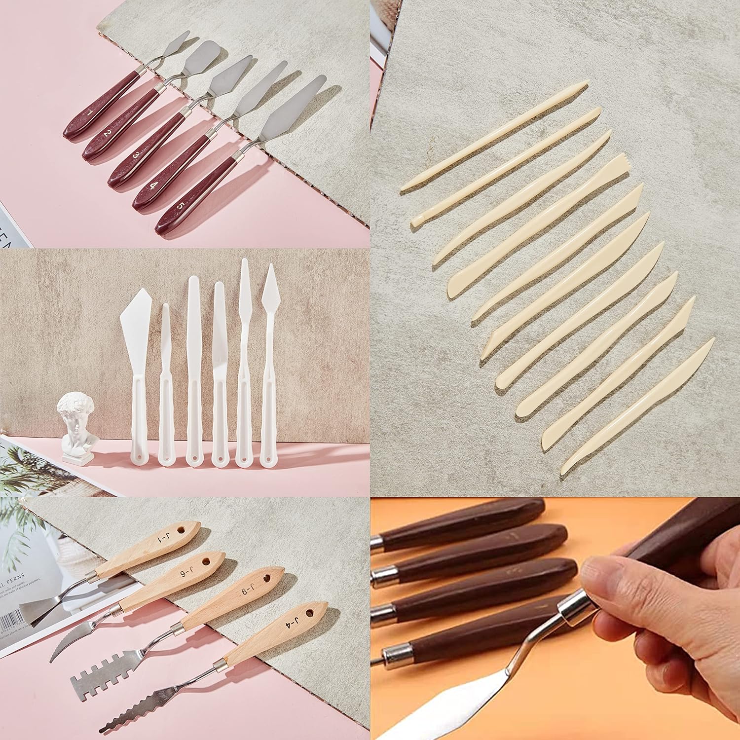 25PCS Painting Knife Set, Stainless Steel Palette Knife Metal Knife Wooden Handle Plastic Palette Knife Set-Knives : Arts, Crafts & Sewing