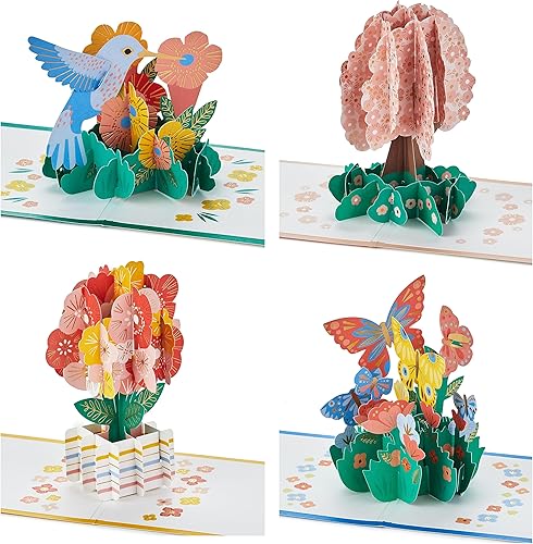 Miniatura 5 de Hallmark Tarjetas desplegables Signature Paper Wonder para pensar en ti, solo porque (4 tarjetas colibrí, flores, árbol, mariposas)