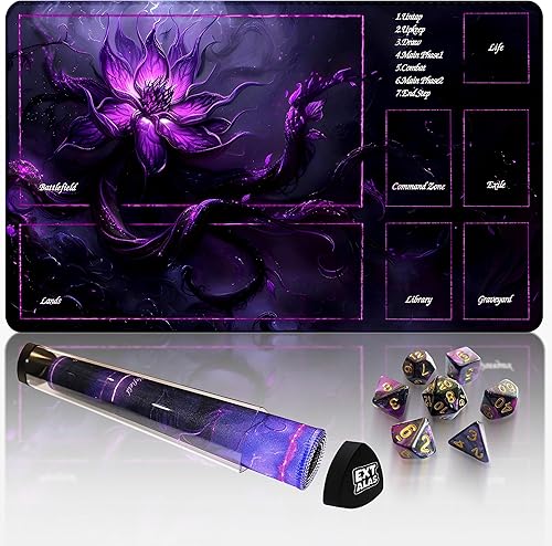 Vista 25 de MTG Playmat TCG Playmat - Incluye tubo de almacenamiento y 7 dados de experiencia de primera calidad y bloqueo de bordes, impermeable y 1-bonita