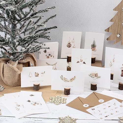 Miniatura 2 de ZICOTO Juego de 20 tarjetas de Navidad rústicas y modernas, incluye sobres a granel, calcomanías a juego y caja de almacenamiento, perfecto para
