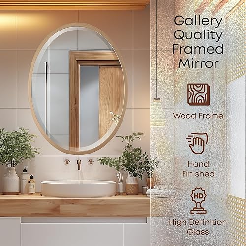 Vista 2 de OVALCREST - Oval Wooden Beveled Wall Mirror for Home Decor, Bathroom, Vanity, Bedroom, Living Room, Hallway - London Style (Gold Spray) 17.1 x 13.1