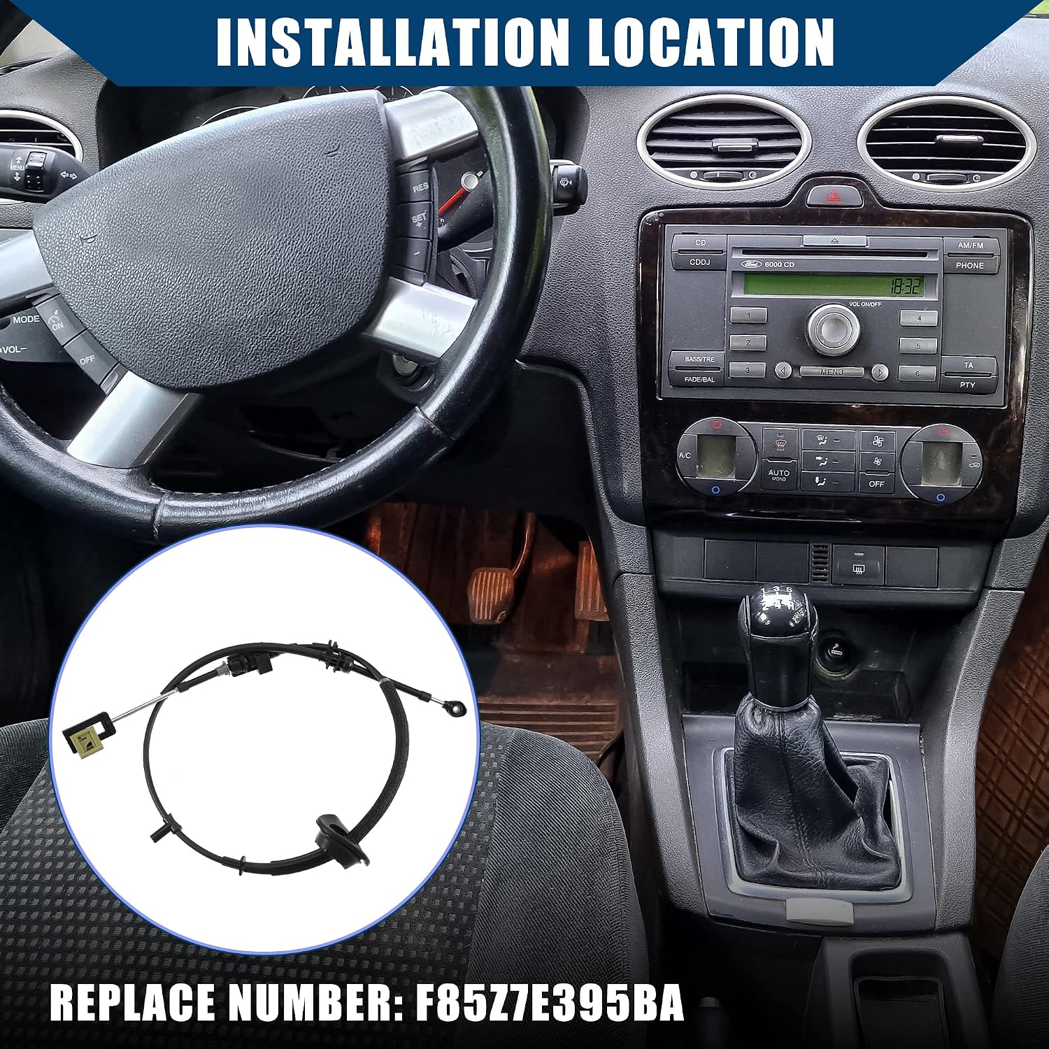 F85Z-7E395-BA/Inner/Automatic Transmission Gear Shifter Cable for Ford F150 1997-1999 for Car with 4R70W Transmission/Auto Trans Control Lever Cable/Plastic / 1 Pcs/Black