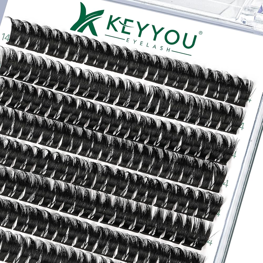 KEYYOU Volume Wispy Lash Extension 96pcs Individual Lashes D Curl 14mm Soft&Comfortable Easy DIY at Home