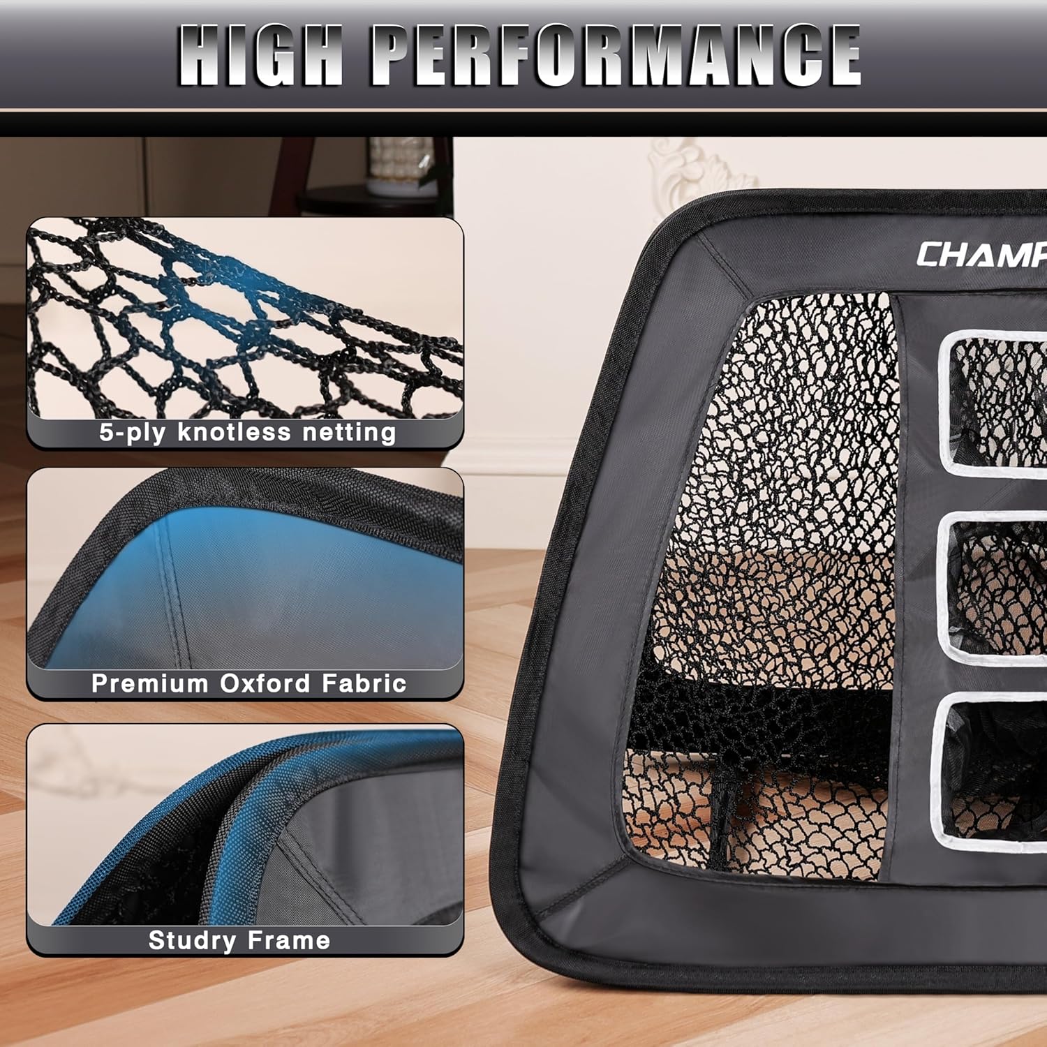 CHAMPKEY Double Sided Golf Chipping Net Come with Tri-Turf Hitting Mat and 12 Foam Golf Balls - 5 Ply-Knotless Netting Golf Targets System Ideal for Short and Long Distance Training (Standard Version)