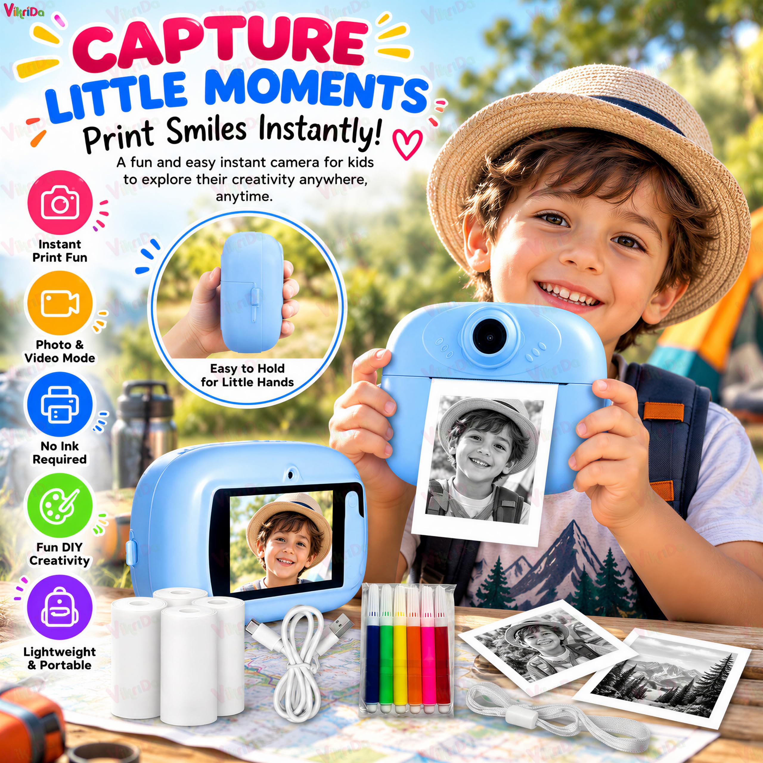 VikriDA Instant Print Camera for Kids | 1080P HD Digital Video Recorder with Built-in Printer | Instant Photo Printing | Multicolour — Amazon image 6