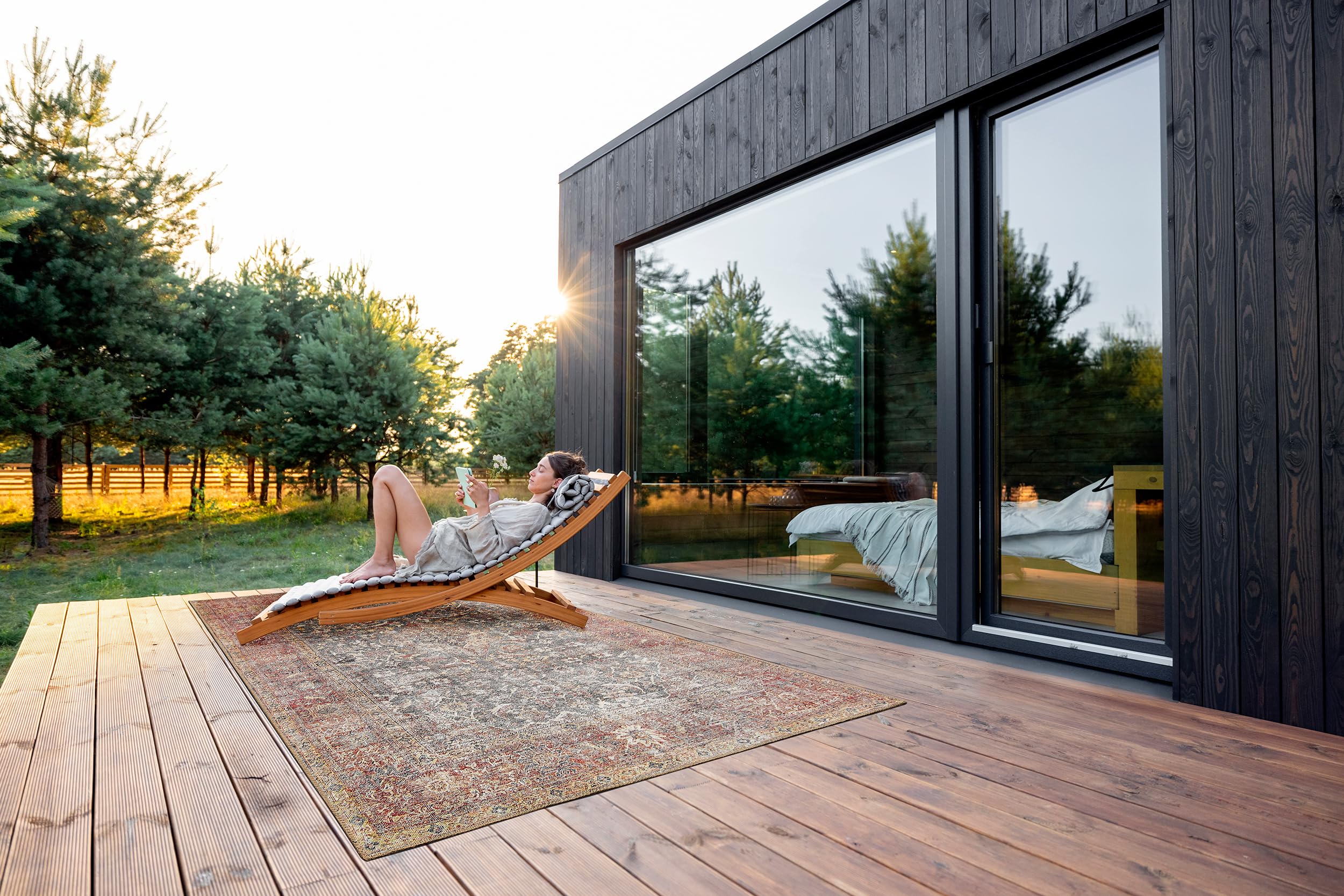 -LUXOR- living In- und Outdoor Teppich Lago, dünner waschbarer Teppich für Camping, Terrasse oder Wohnbereich, wetterfest, 160 x 230 cm, Rot