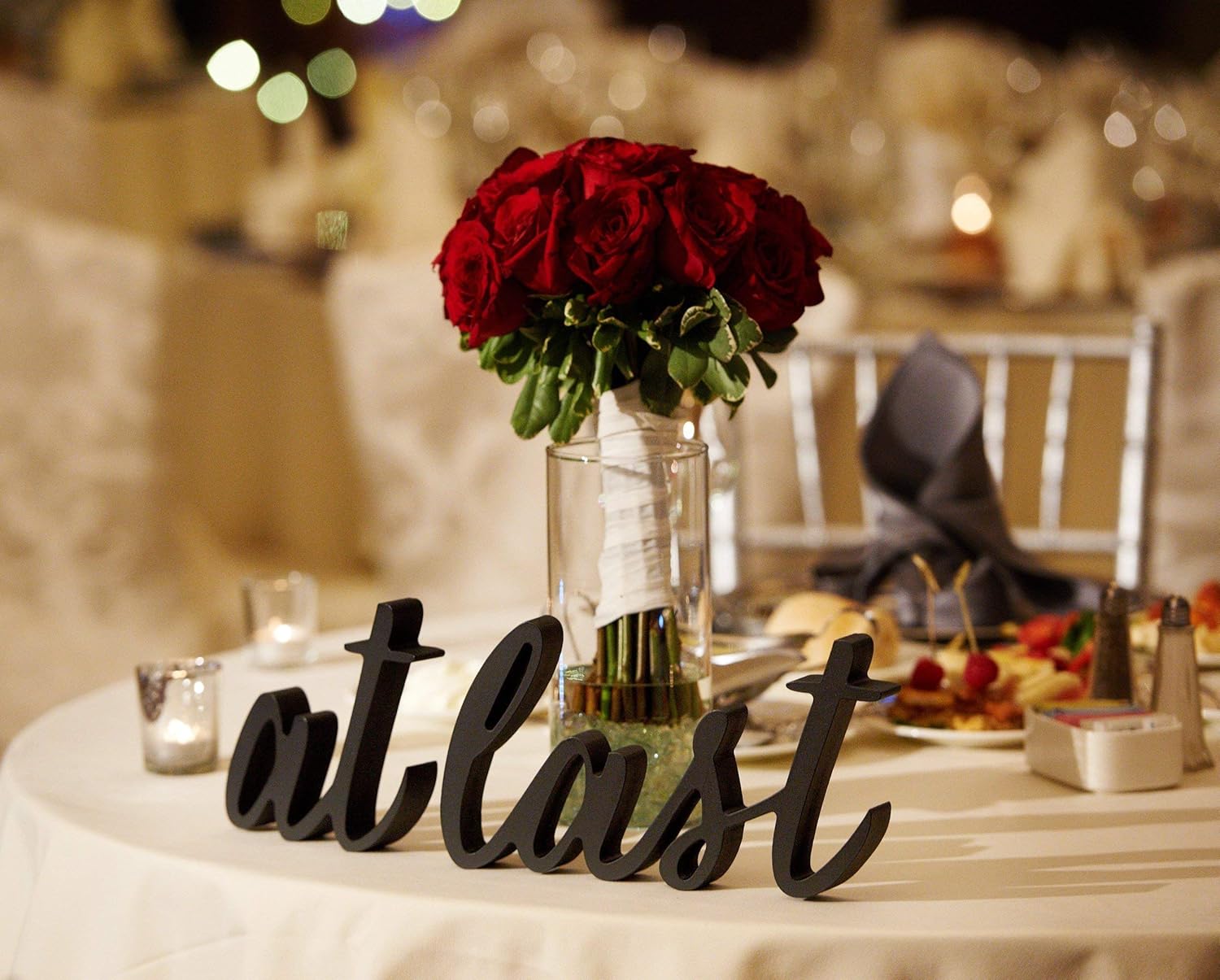 Wedding Sign"at last" for Sweetheart Table Calligraphy Decor Freestanding Script Table Signs Reception Decor for Parties and Events or Engagement Party, Bridal Shower : Handmade Products