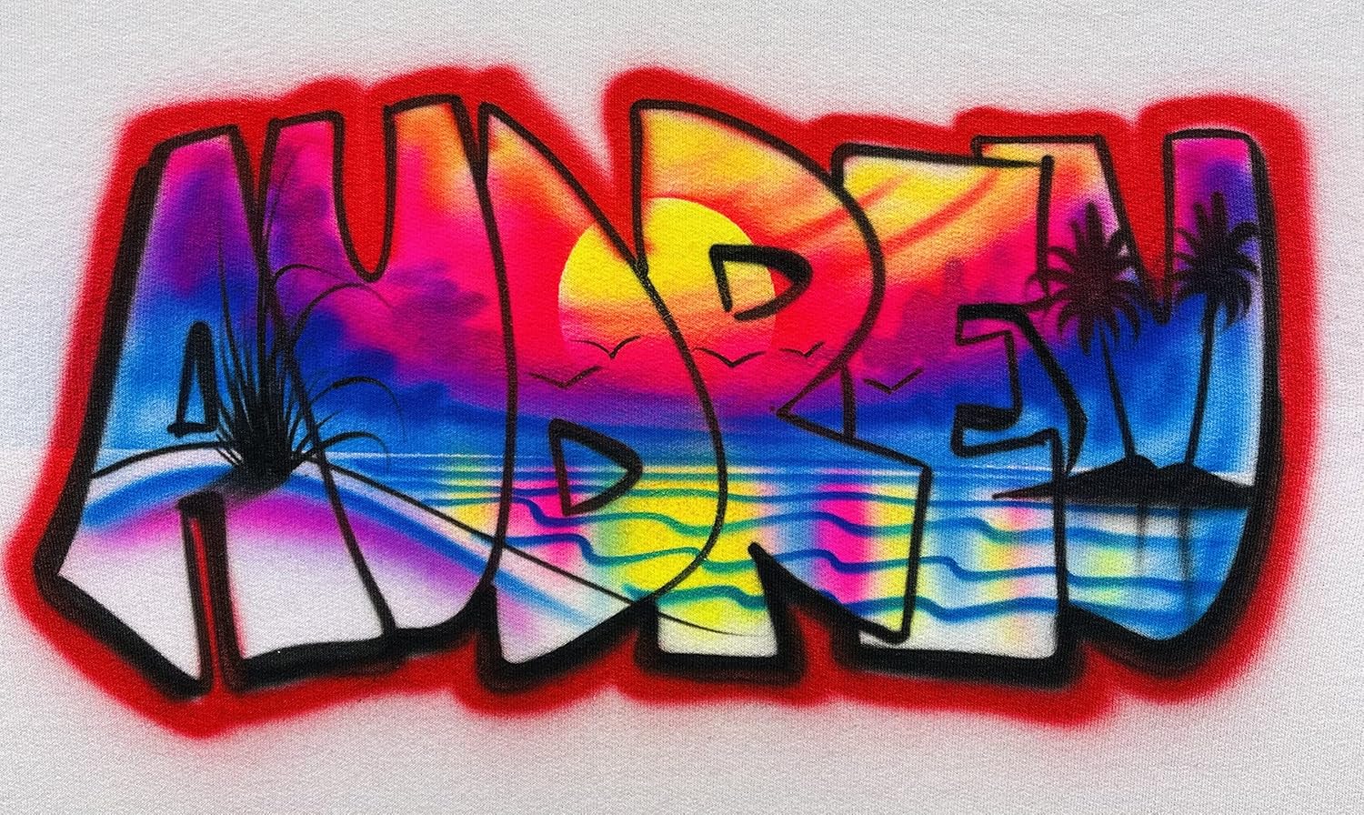 Airbrush Beach/Block Letter Name Design T Shirt