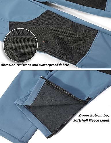 Miniatura 3 de Pantalones de senderismo impermeables para hombre, con forro polar, con aislamiento softshell, snowboard, trabajo al aire libre, cremallera, pierna