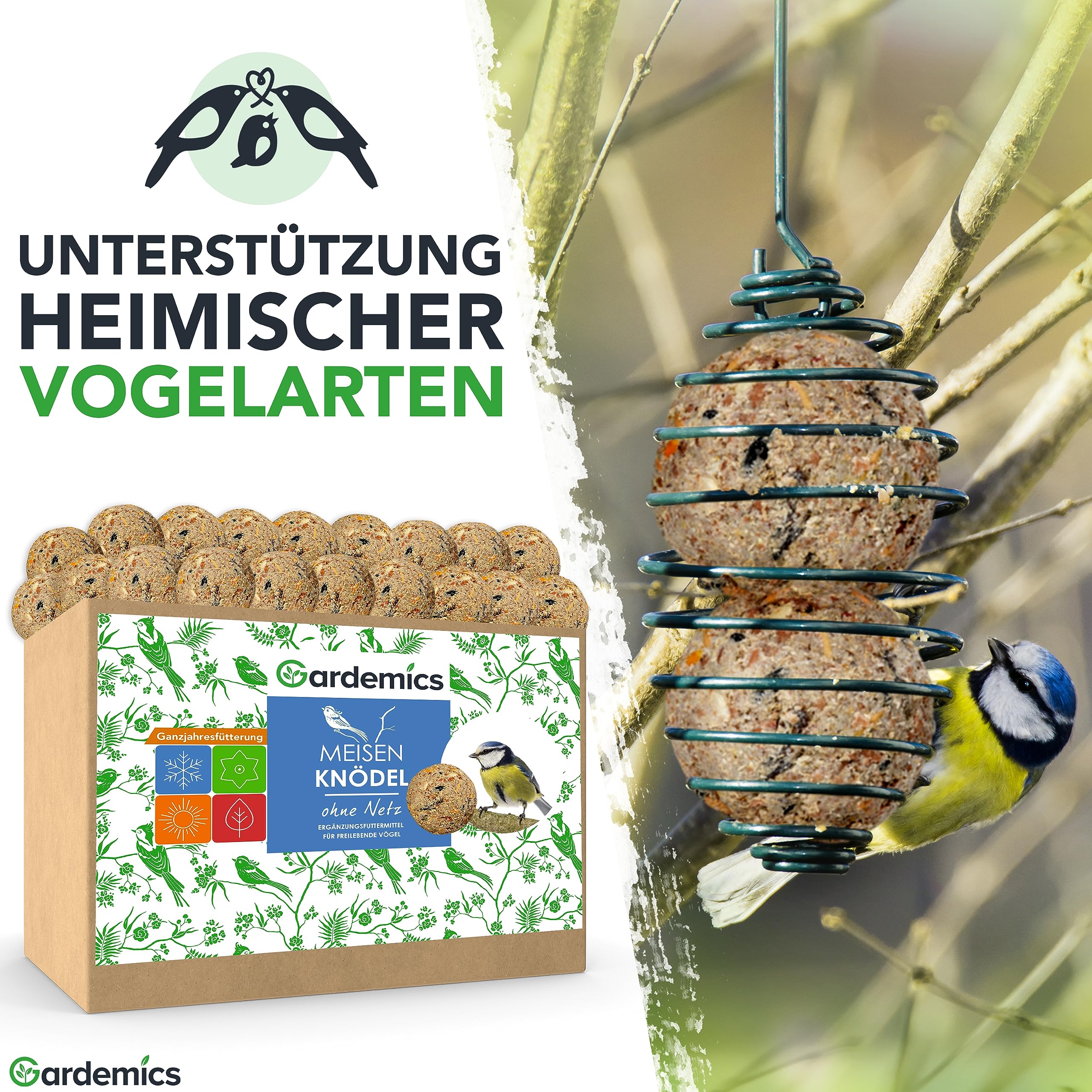Gardemics Meisenknödel ohne Netz für Wildvögel, Vogelknödel [100 Stück] [9 kg] Wildvogelfutter für Artenvielfalt im Garten | Ganzjahresfutter