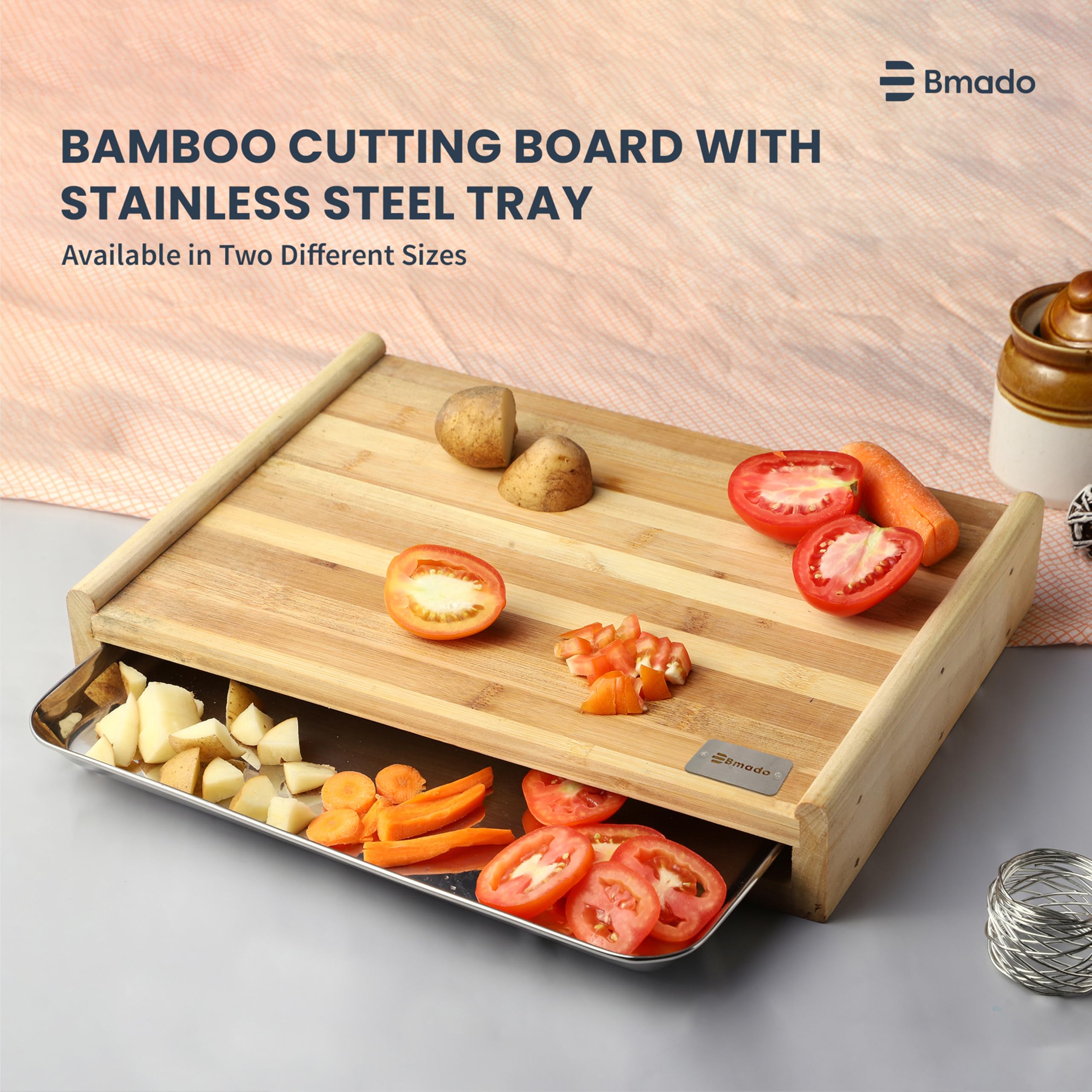Bmado Bamboo Cutting Board with Tray -2