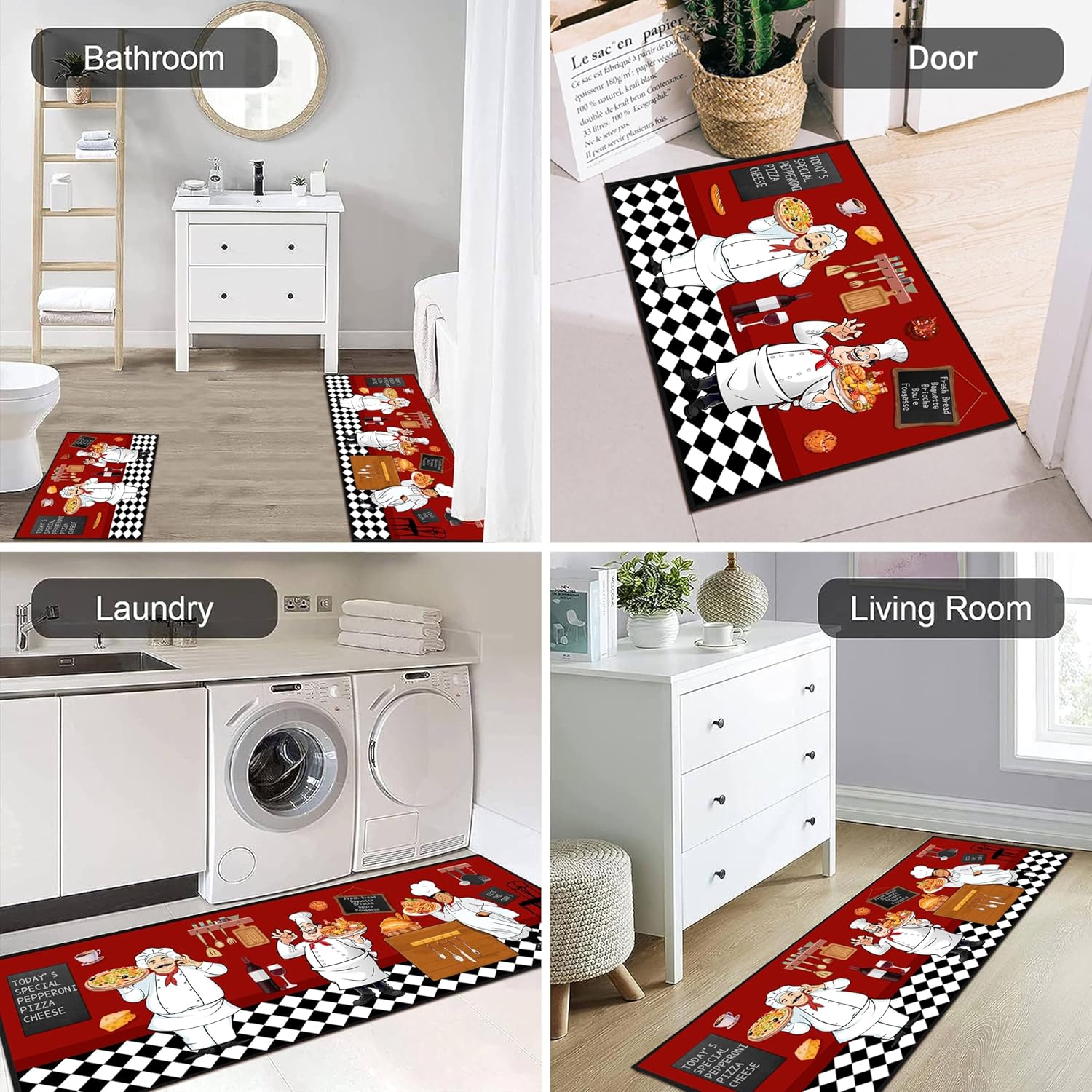 JWXCBIM Fat Chef Kitchen Rug 2 Piece Set, Farmhouse Style Decor Kitchen Floor Mat, Absorbent and Washable Runner Rug, Home Vintage Kitchen Decoration 17x30+17x47 Inches