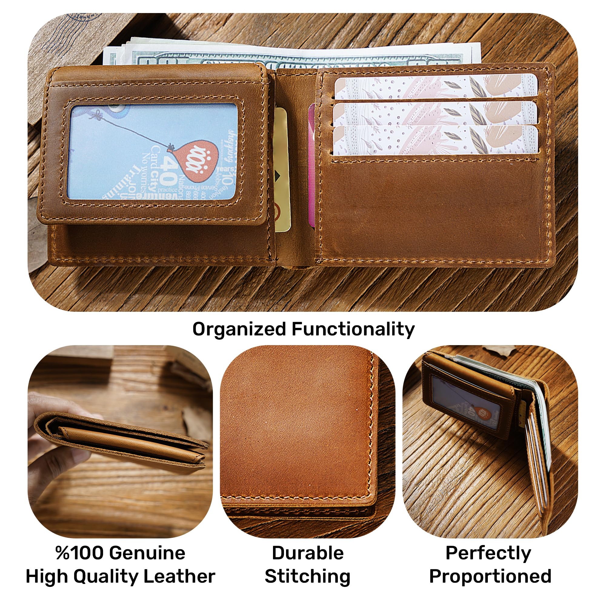 HIFA Leather Wallet for men, Mens wallet – Soft Touch Rustic Leather, RFID blocking, Extra Capacity with 2 ID Slot, Compact Convenience and Ideal Gift - Men's Wallet with 8 Card Slots