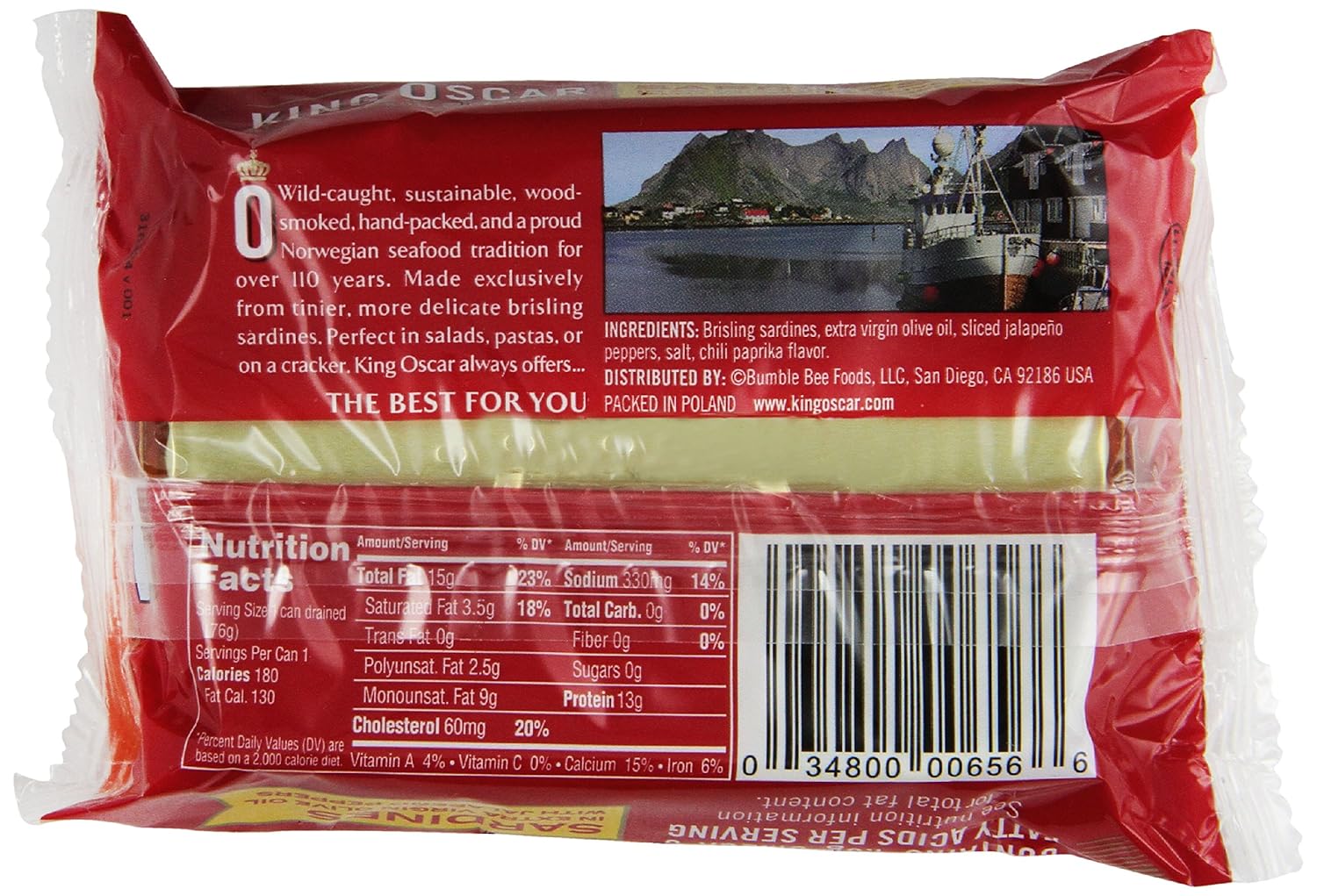 King Oscar Sardines in Extra Virgin Olive Oil with Hot Jalapeno Peppers, Double Layer, 3.75 Ounce (Pack of 12)