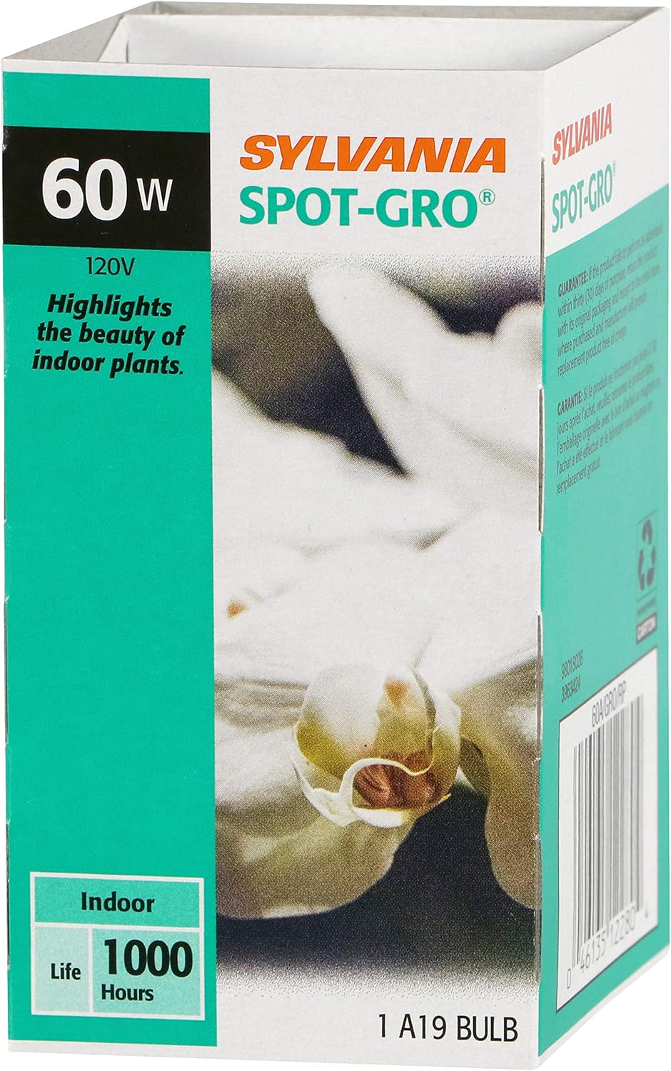 Sylvania Incandescent Spot-GRO 60W Grow Light Bulb, A19, Dimmable, 705 Lumens, Frosted, 2850K, Soft White - 1 Pack (12280)