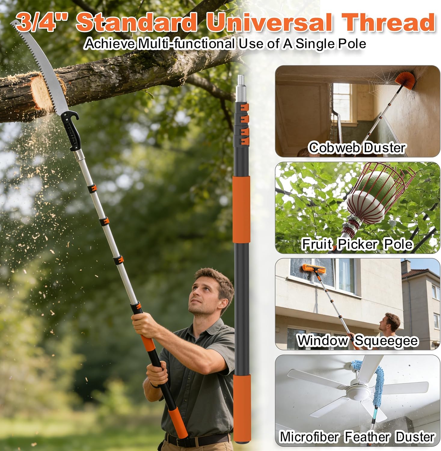 AgiiMan 4-16 FT Telescopic Pool Pole, Swimming Pool Pole with 4 Baffle Locks Durable Aluminium and Vacuum Ports Telescopic Extendable Poles Use with Cleaning Nets, Skimmers, Brushes and More