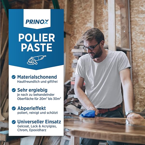 PRINOX 150ml Polierpaste inkl. Profi Poliertuch I Politur für Acrylglas, Epoxidharz, Lacke, Gelcoat gfk, Chrom & Kunststoffe I Entfernt Mattierungen & Mikro Kratzer - 4