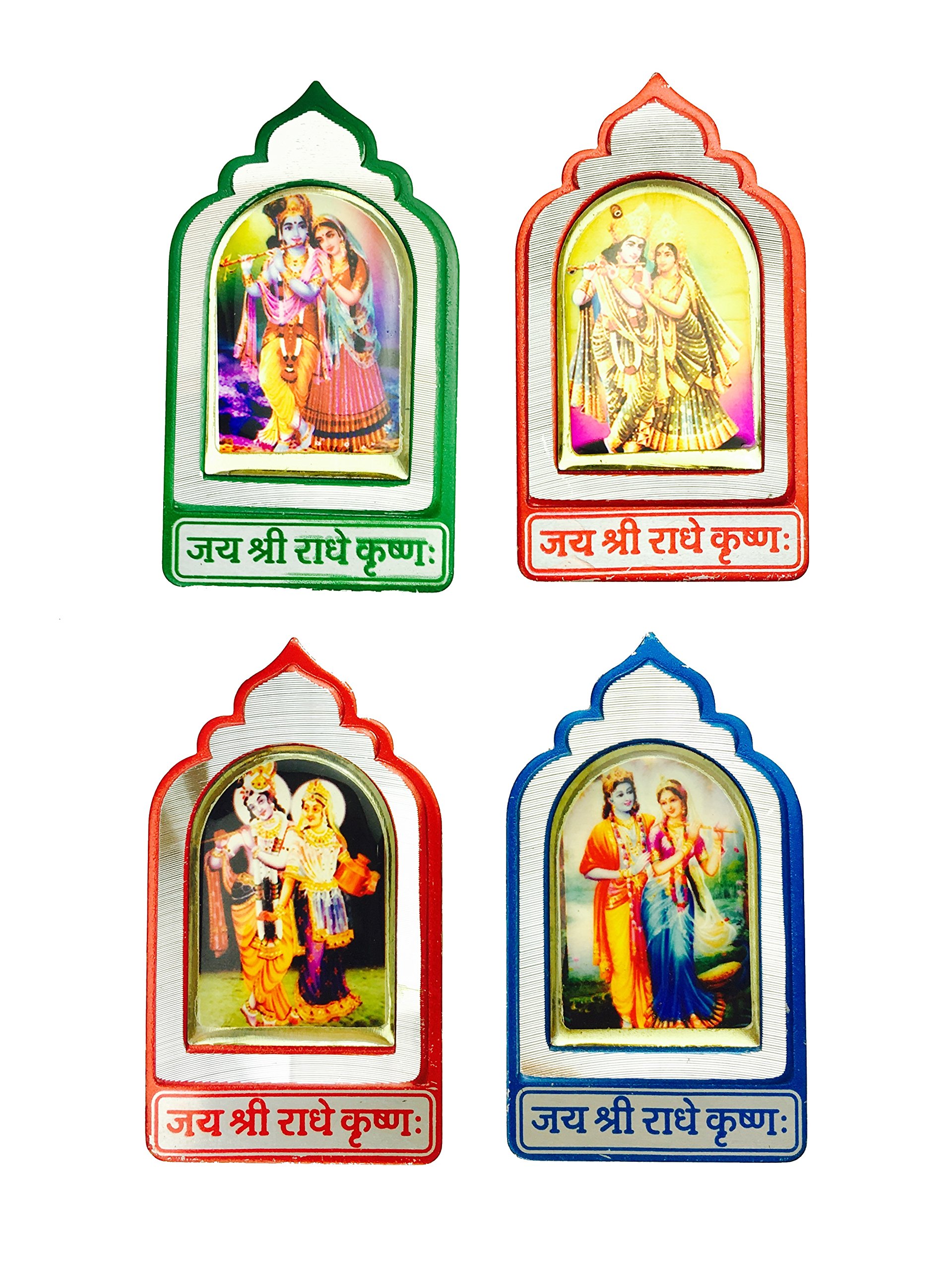 India Bazaar Radha Krishna Sticker Metal Adhesive Sticker Hindu God Mandir Sticker – 6cm x 4cm