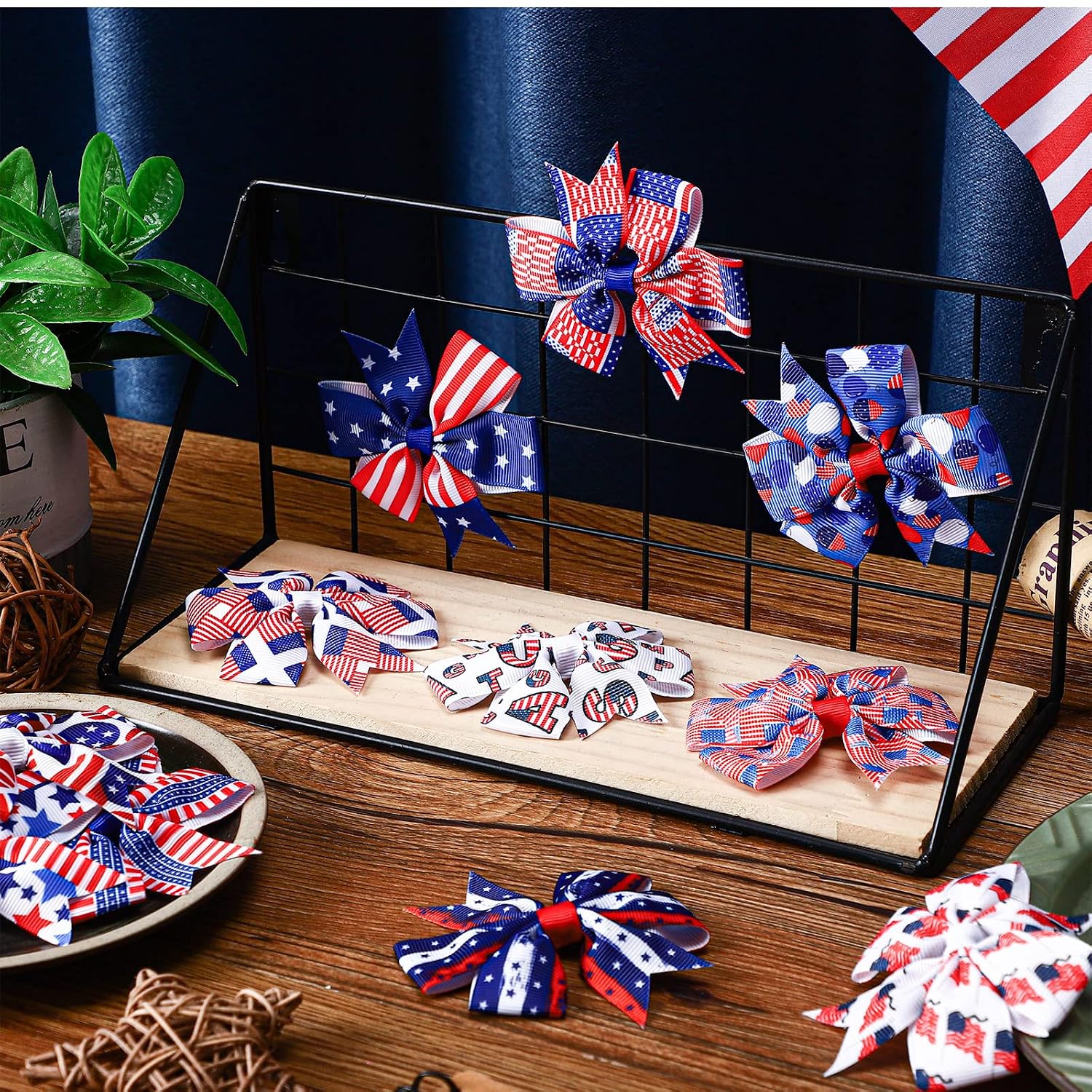Yingzhao 24 Pcs 4th of July Hair Bows Patriotic Hair Accessories Red White Blue Bows Clips Bulk American Flag Star Bowknot Barrette for Gifts Women 250th Anniversary Labour Day Veterans Day
