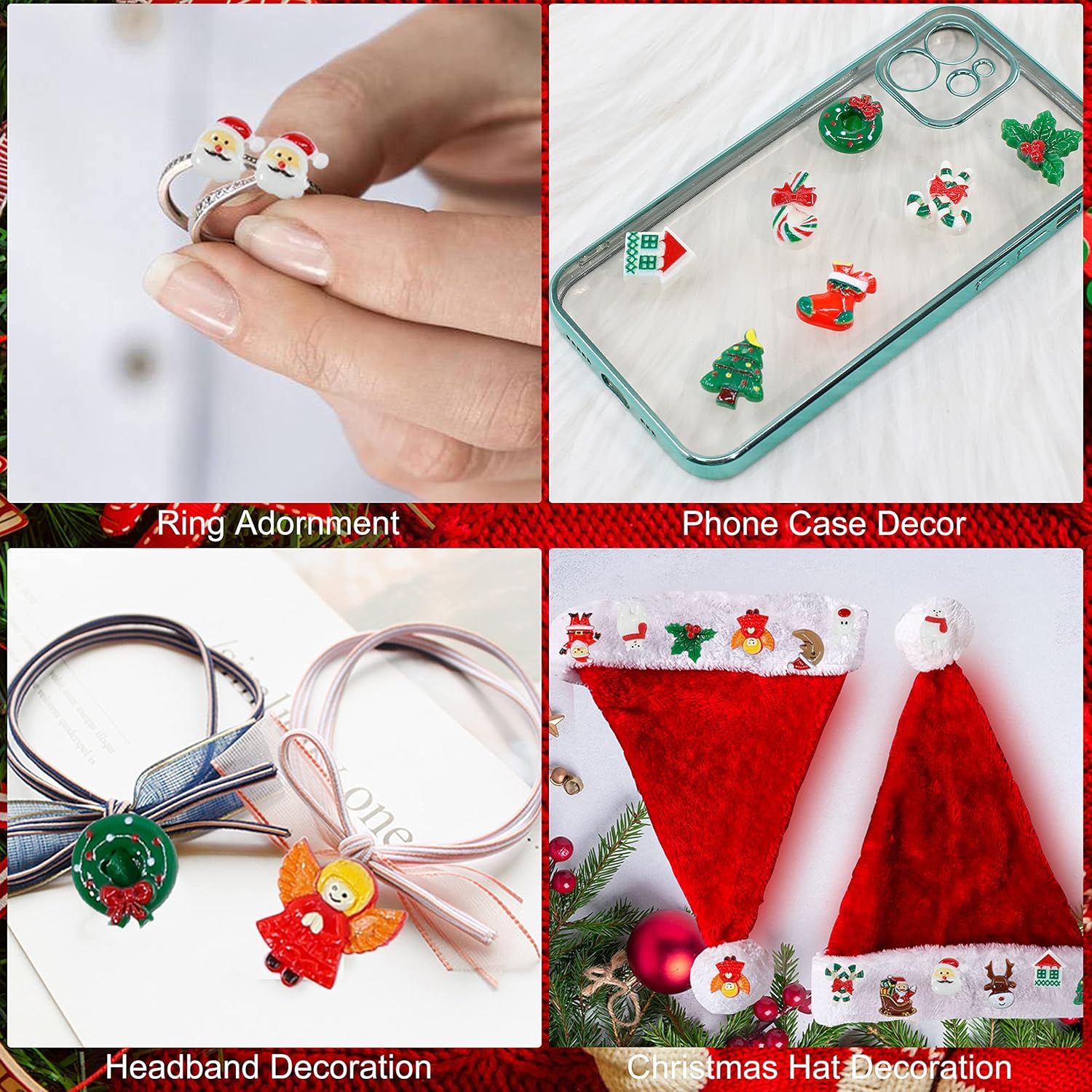 50Pcs Christmas Slime Charms, Christmas Flatback Resin Charms, Santa Claus Snowman Jinglebell Deer for DIY Crafts Scrapbooking