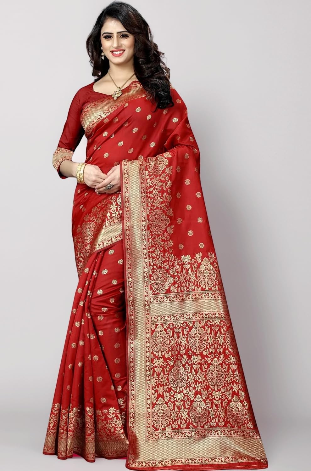 C J Enterprise Women's Pure Soft Silk Saree With Blouse Piece For Wedding