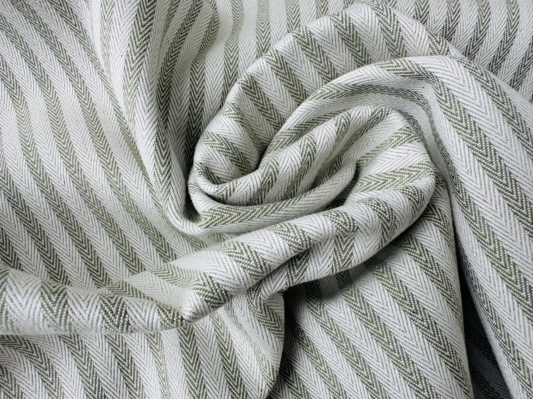 Tissu à chevrons 5 mm aspect lin pour coussin rayé, lignes crème, décoration d'intérieur, couture – 328 cm extra large – Vendu au mètre – Vert