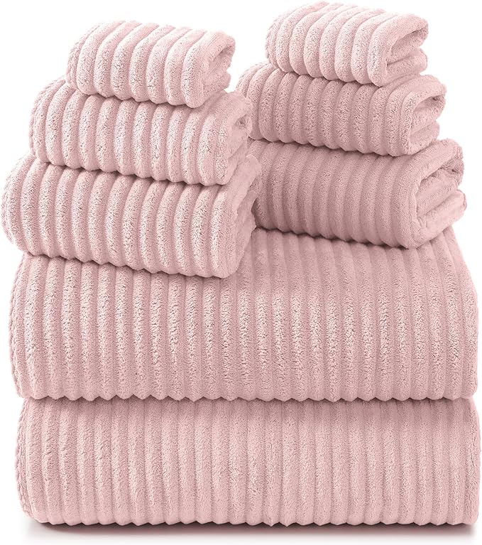 REDKISS Pink Microfiber Bath Towels Set 8 Piece - 70x35 Inches Bathroom Towels of 8 Large, Oversized Bath Towel with 2 Hair Towel Wrap, Highly Absorbent Soft Shower Towels for Bathroom, Hotel, Gym